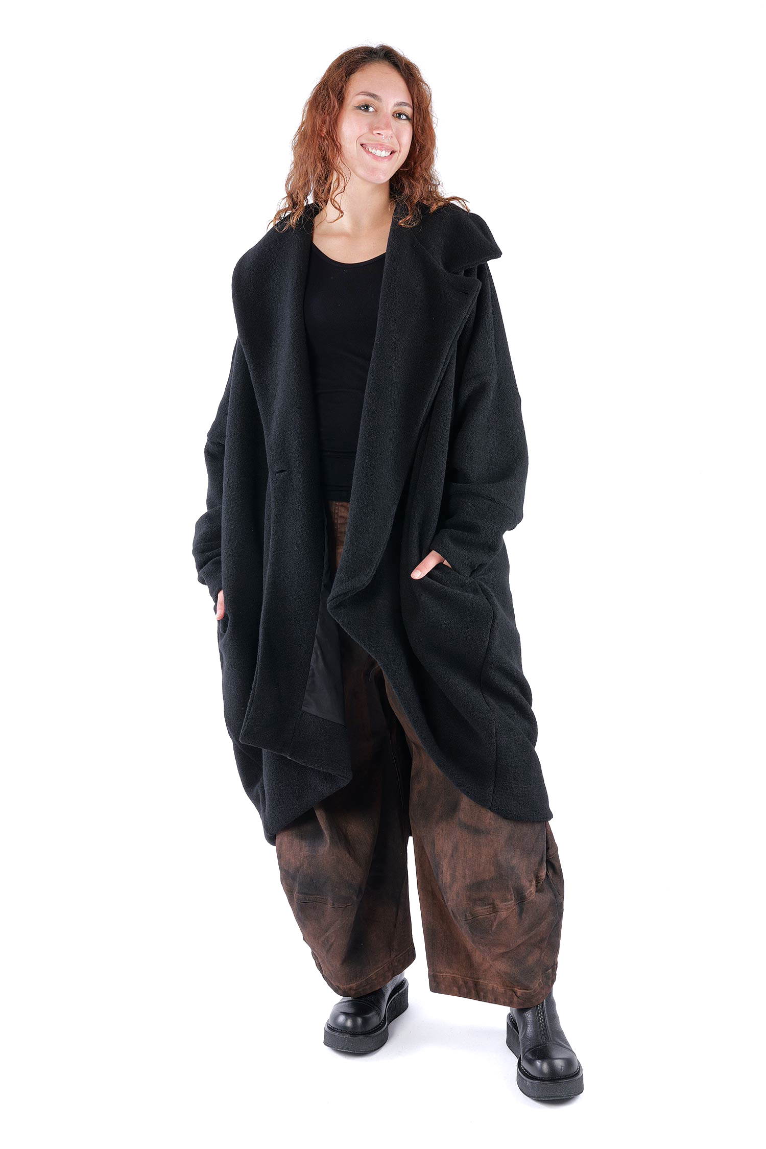 Oversize Winterstrickmantel - Schwarz - S487