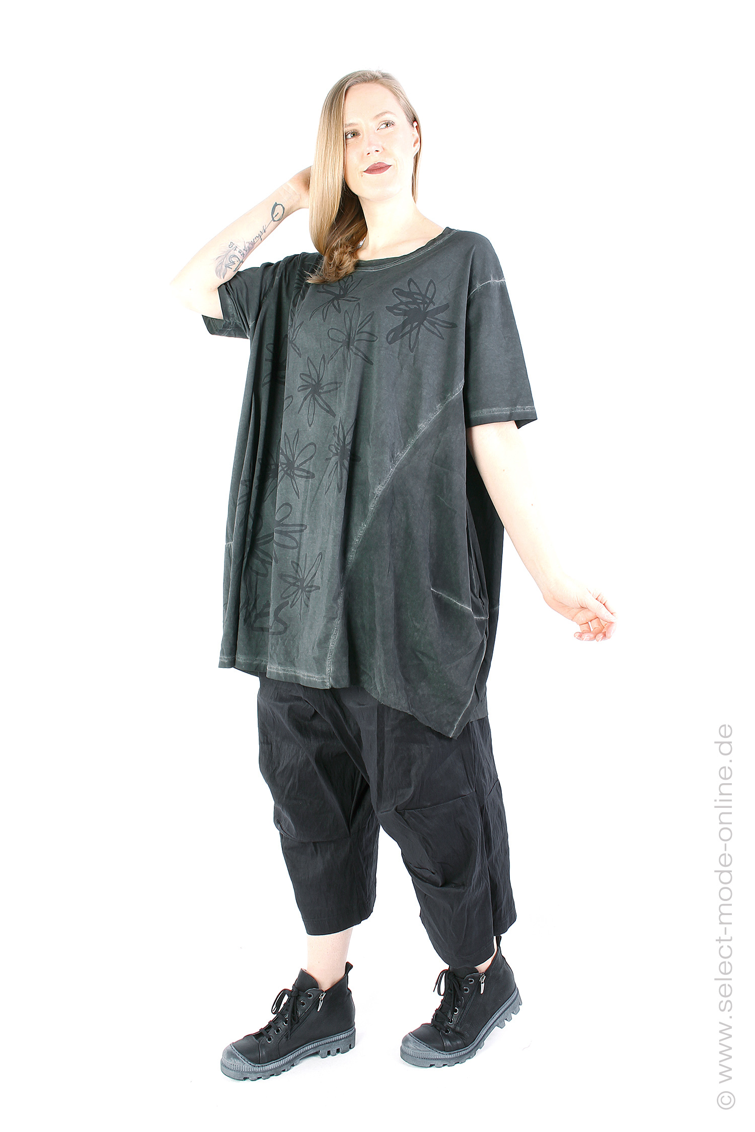 Oversize t-shirt with print - Charcoal Prt Cloud - 1242300504