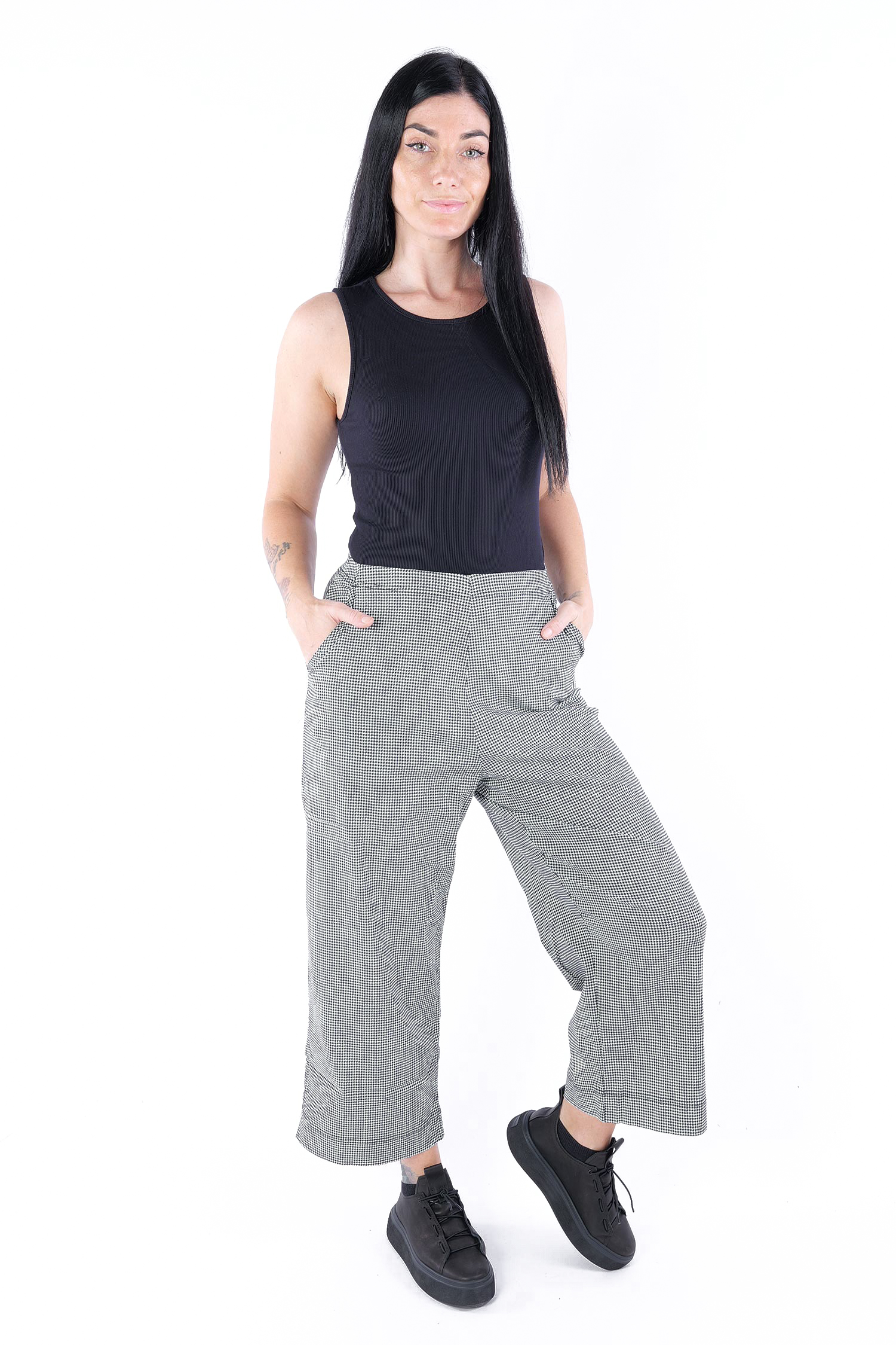 Stretch Culotte - Black offwhite check - 2253440133