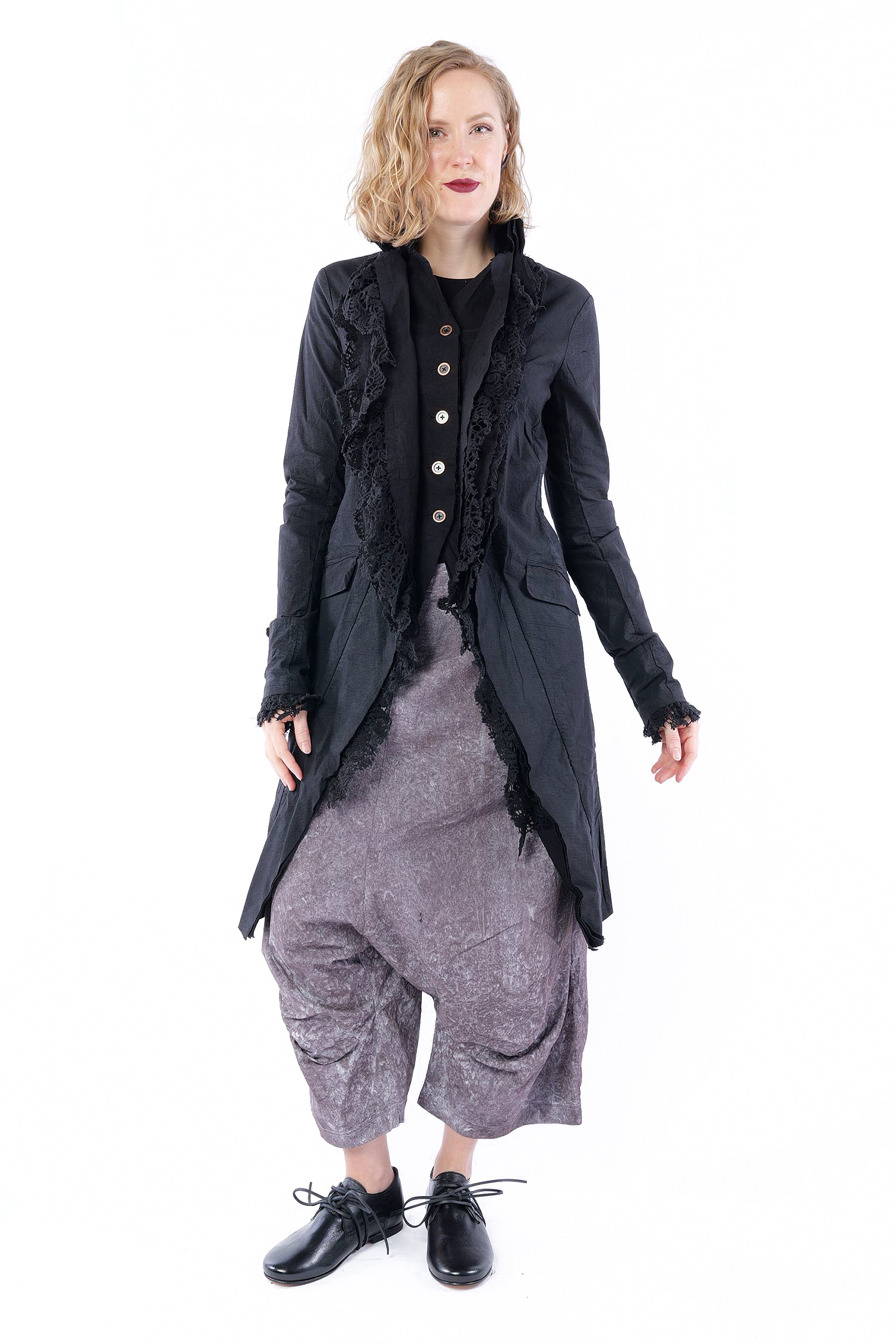Coat with lace - Black gloss - 1262241225