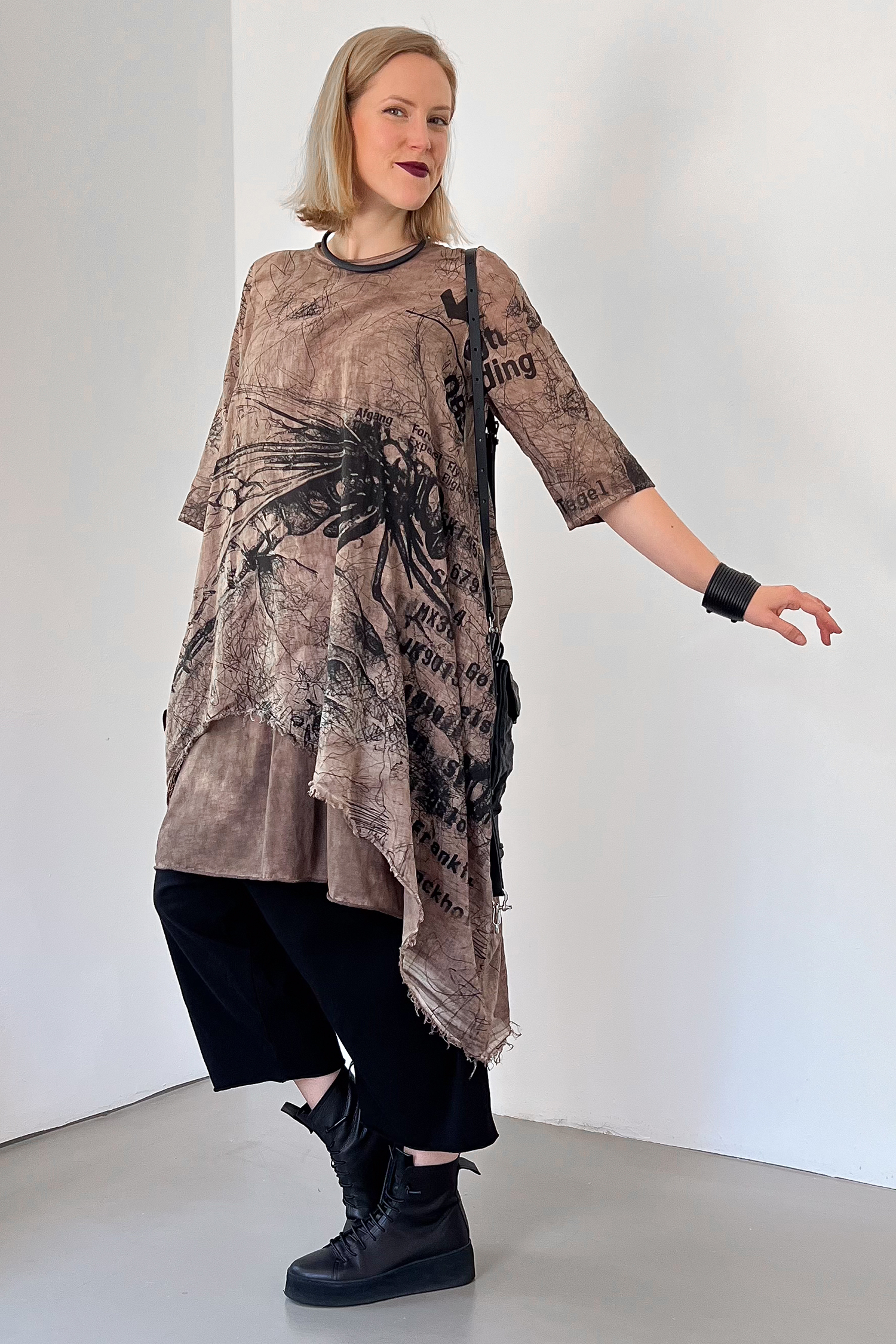 Double-layered tunic - Copper allover print old dye - Tisla