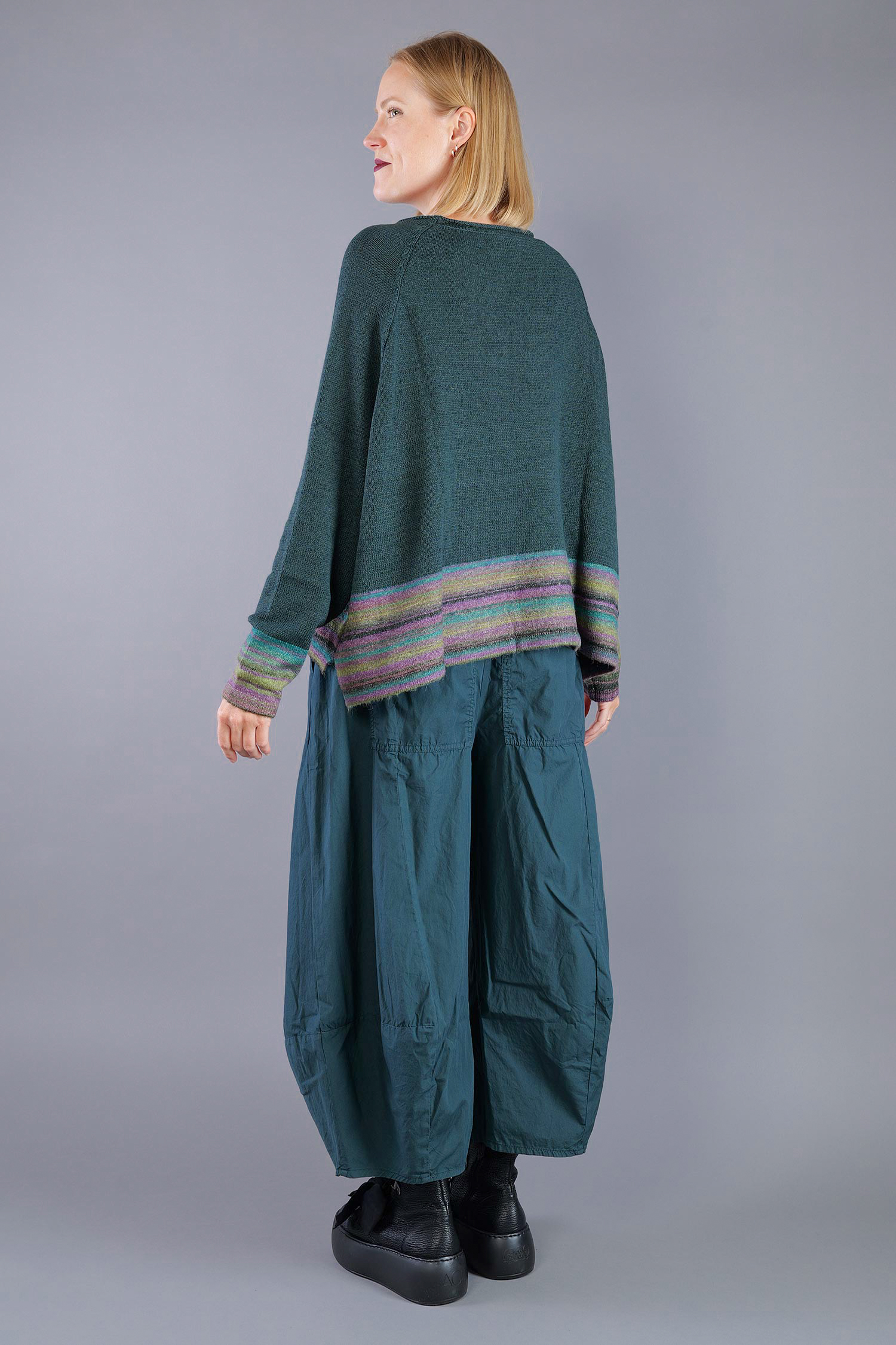 Oversized knitted pullover - Forest stripe - 2263720703