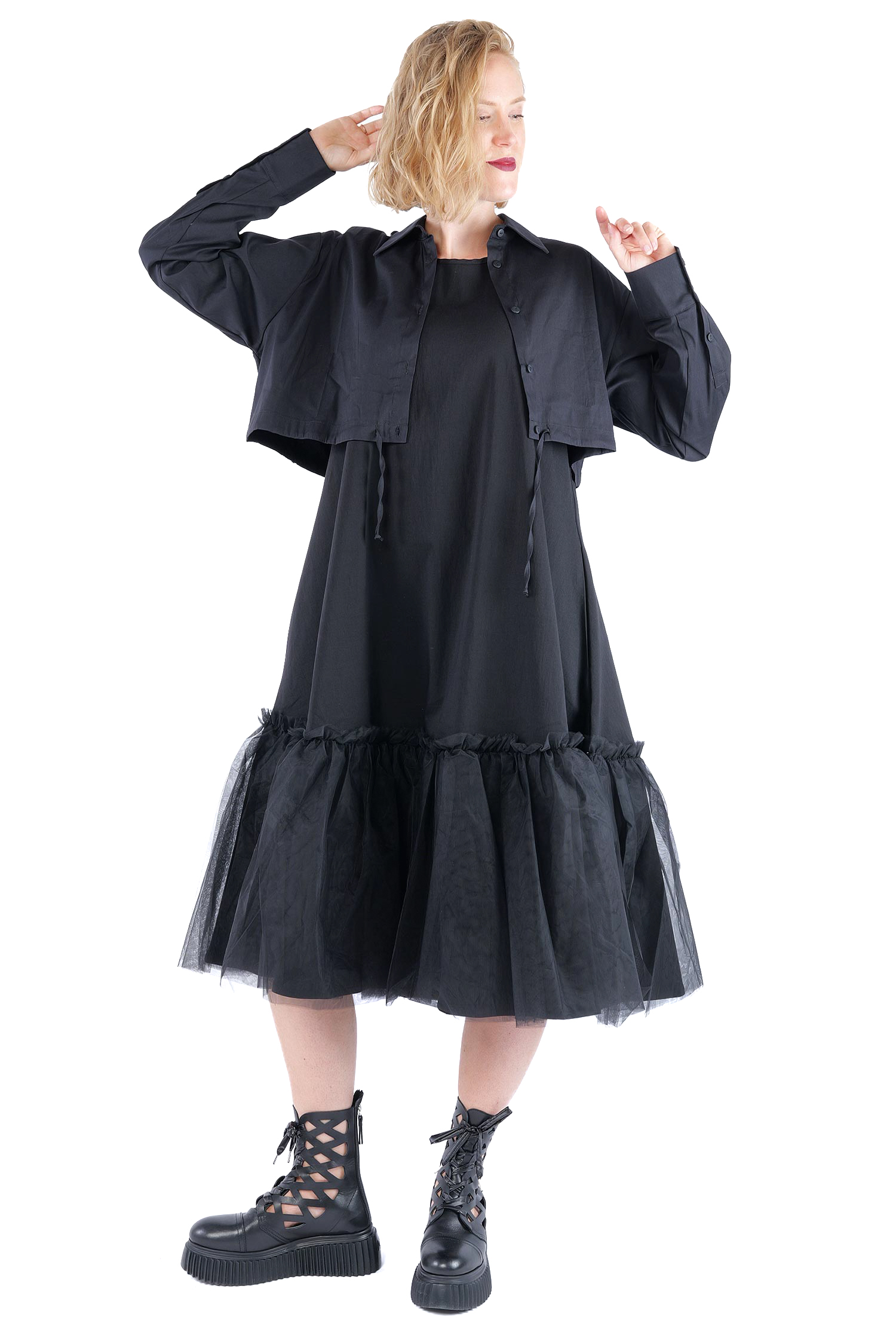 Kurze Stretchbluse - Black print - 4032