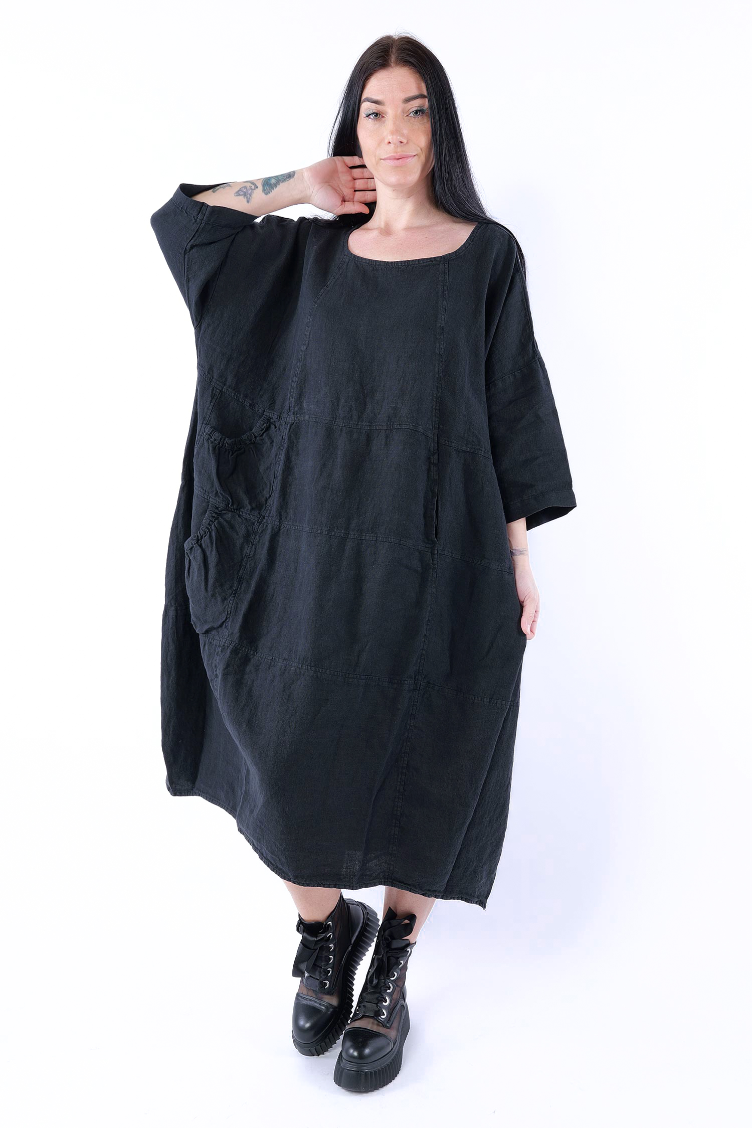 Oversize Leinenkleid - Schwarz - 1263540906