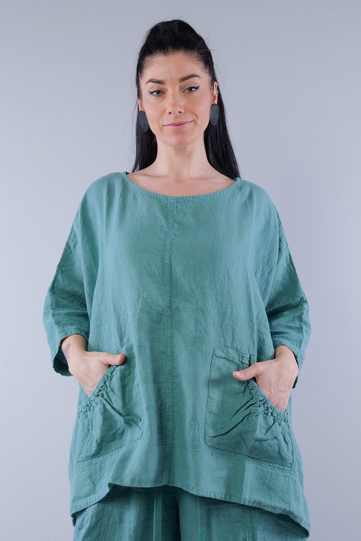 Oversized linen top - Grass - 1263540512
