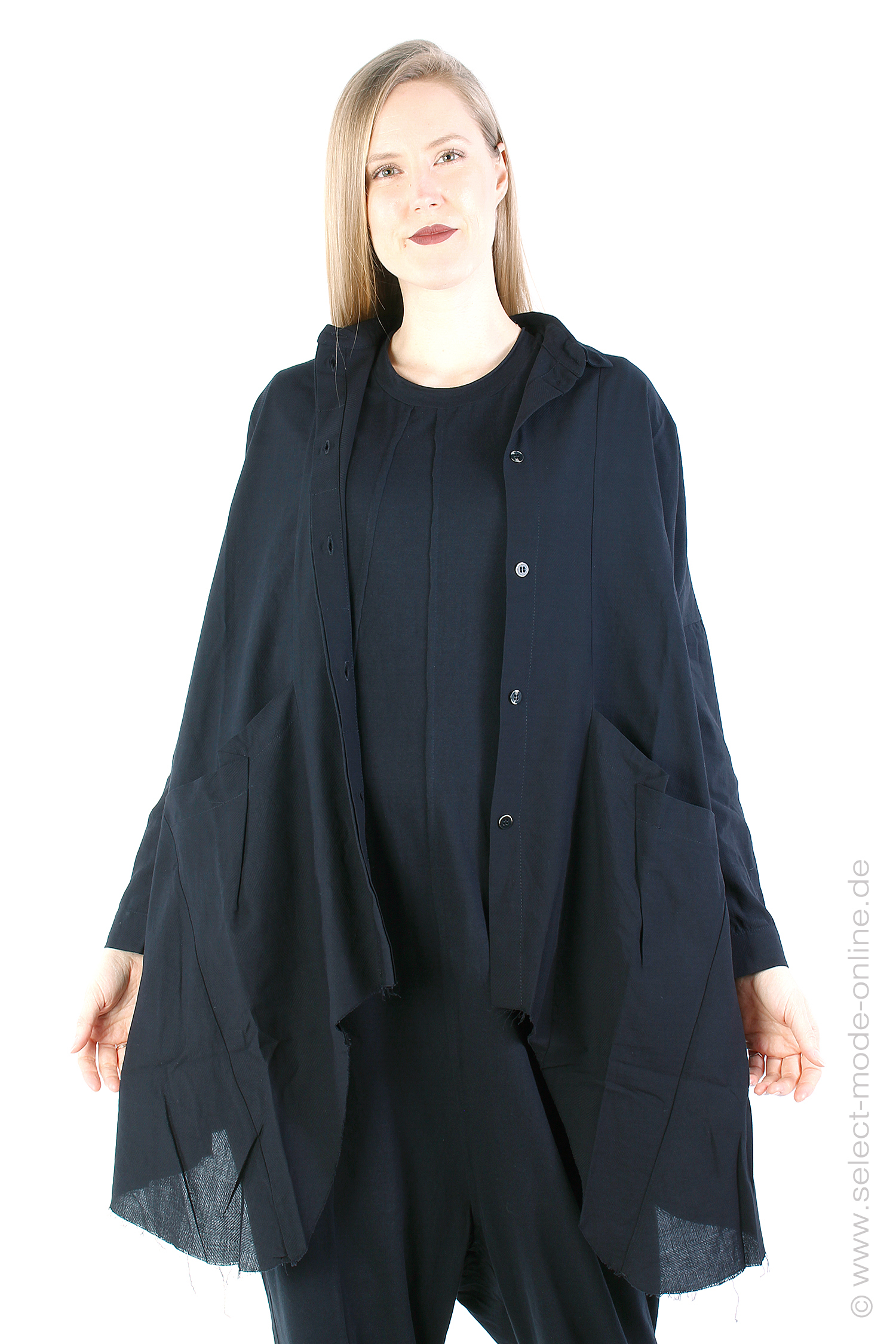 Waffle Oversize Bluse - Schwarz main image 1
