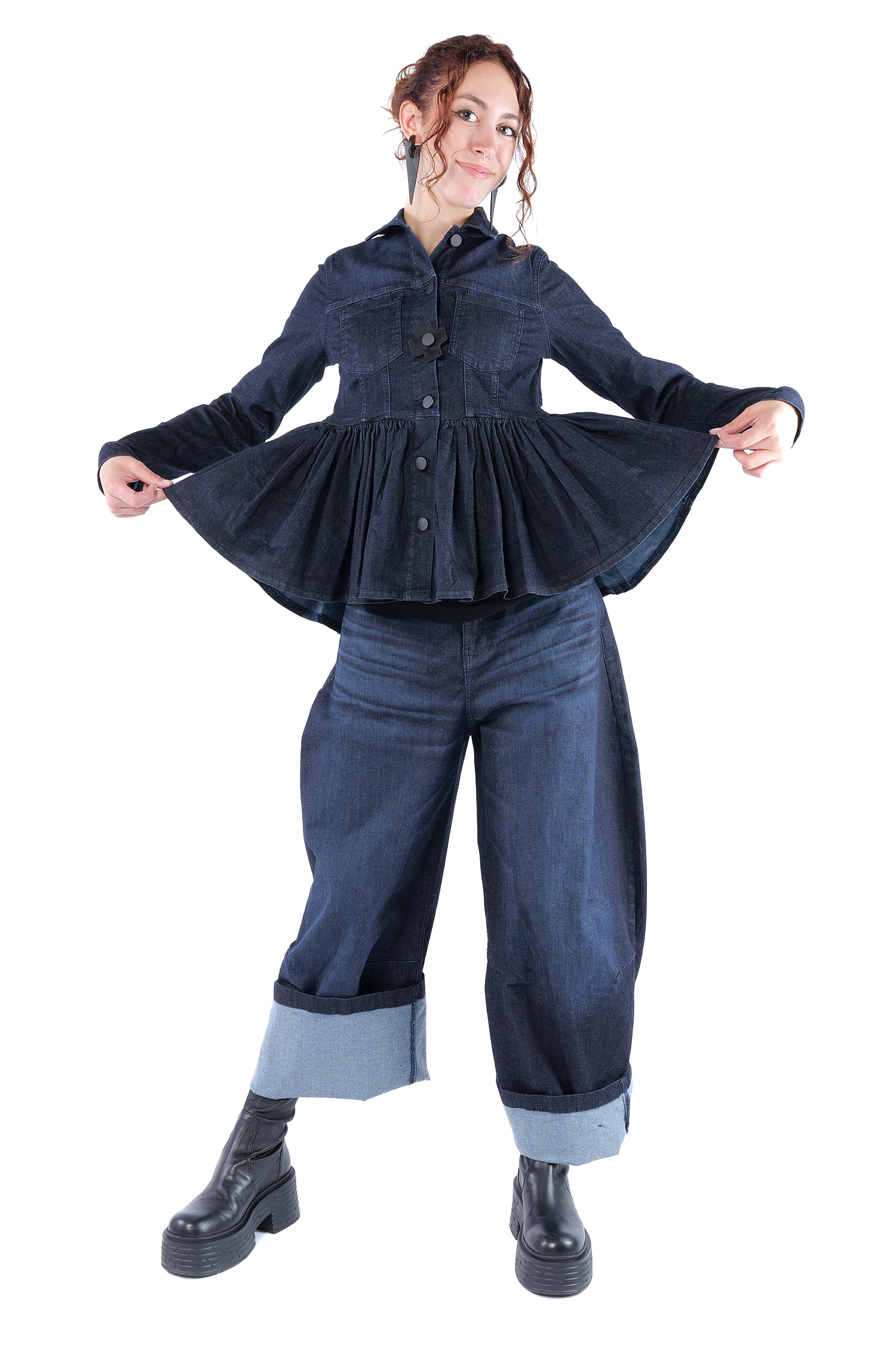 Gerüschte Jeansjacke - Darkblue - 8064
