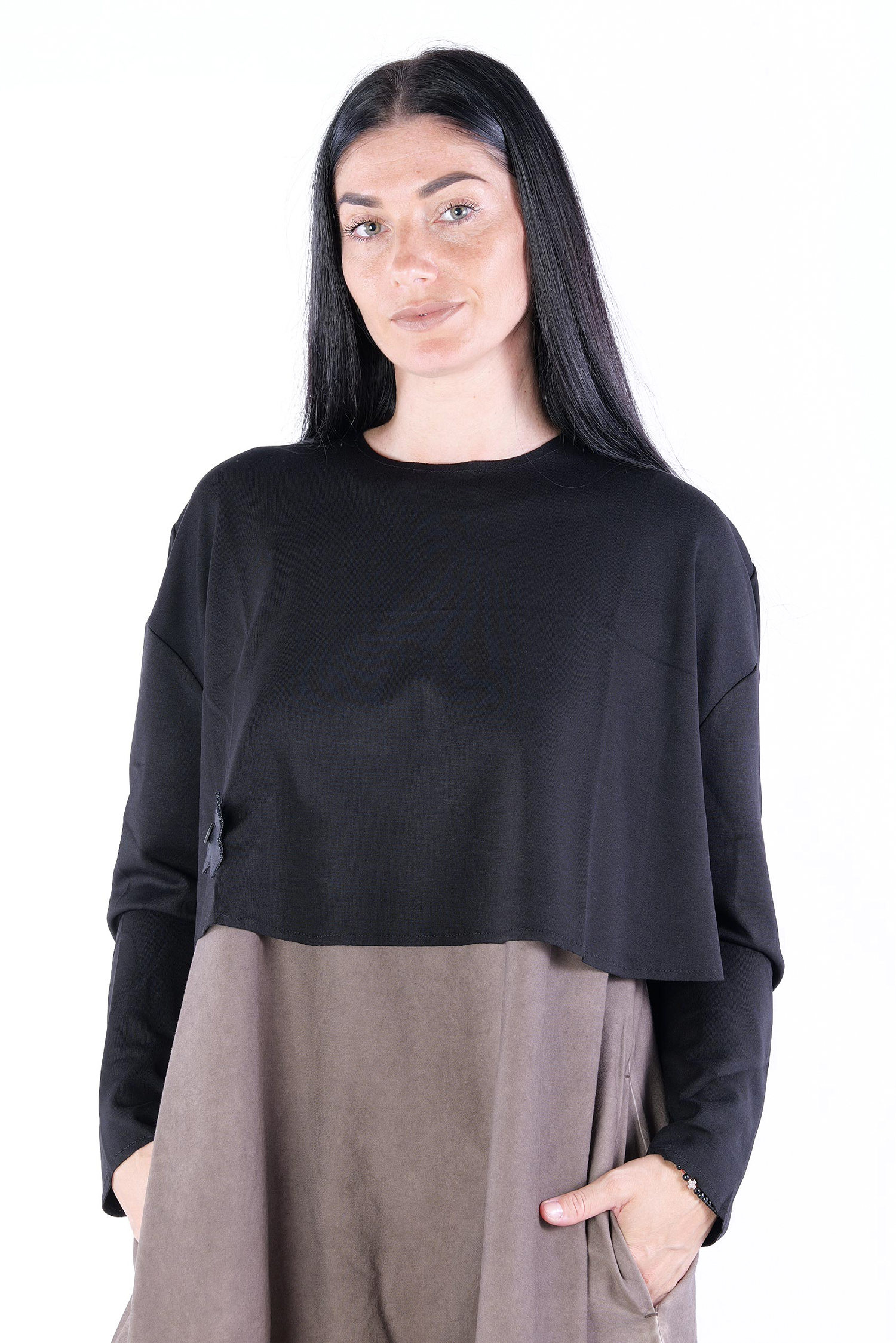 Kurzer Sweatpullover - Schwarz - 2103