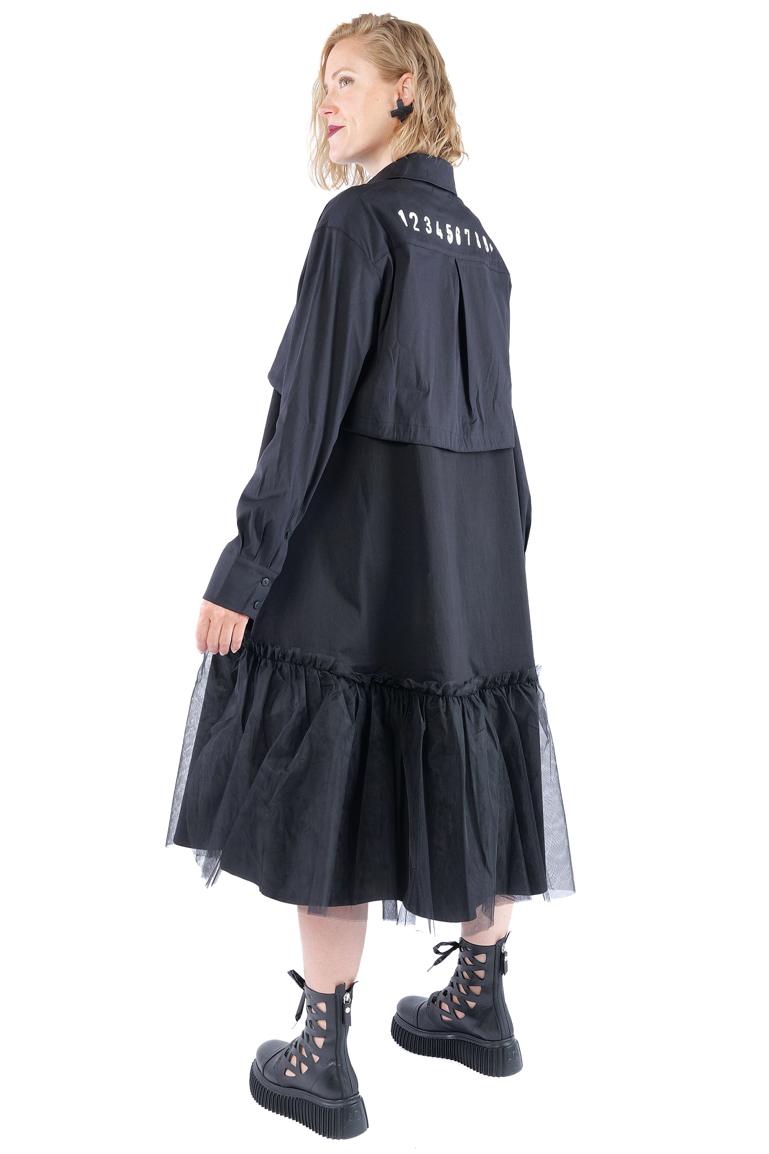 Kurze Stretchbluse - Black print - 4032