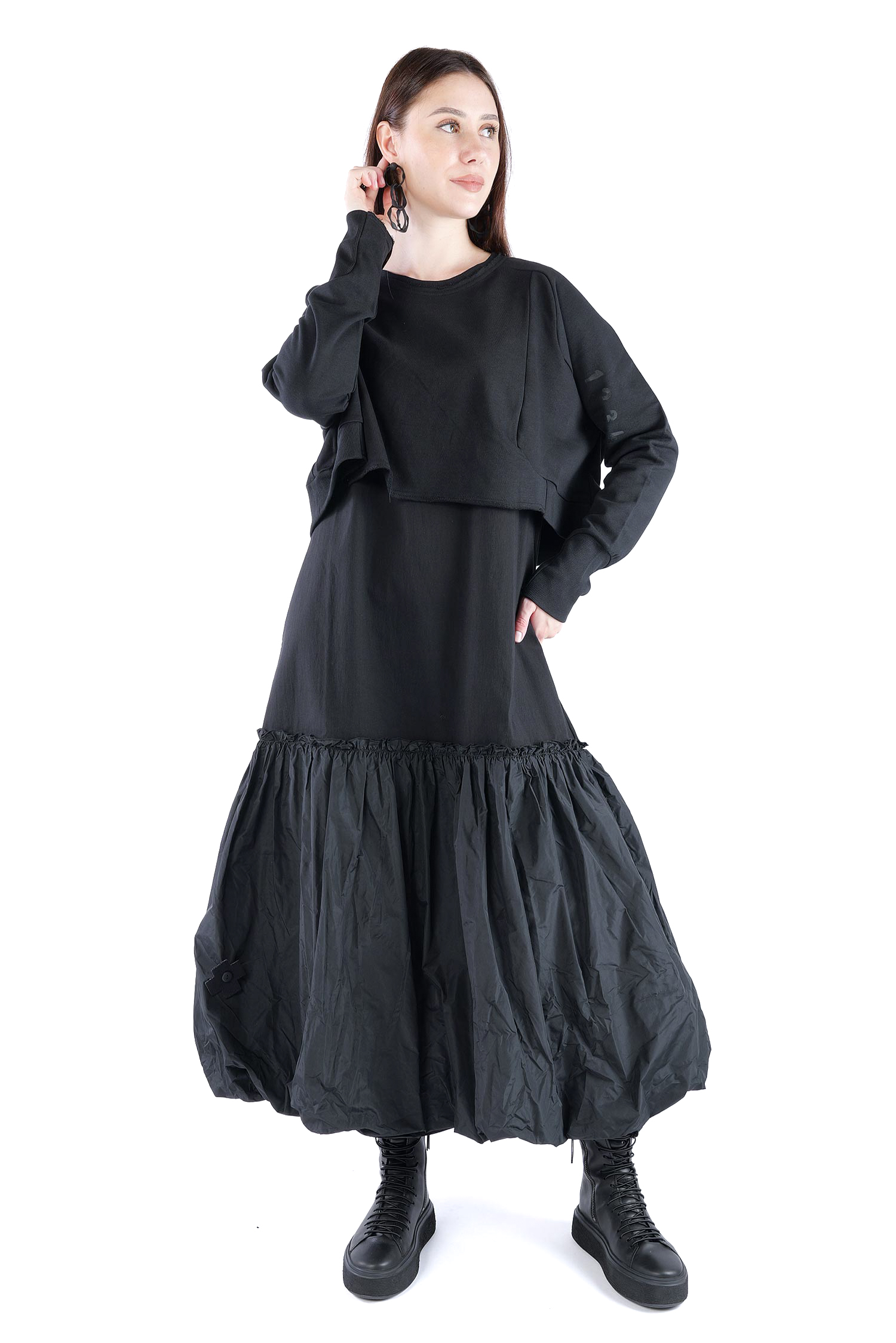 Kurzer Sweatpullover - Black print - 2137