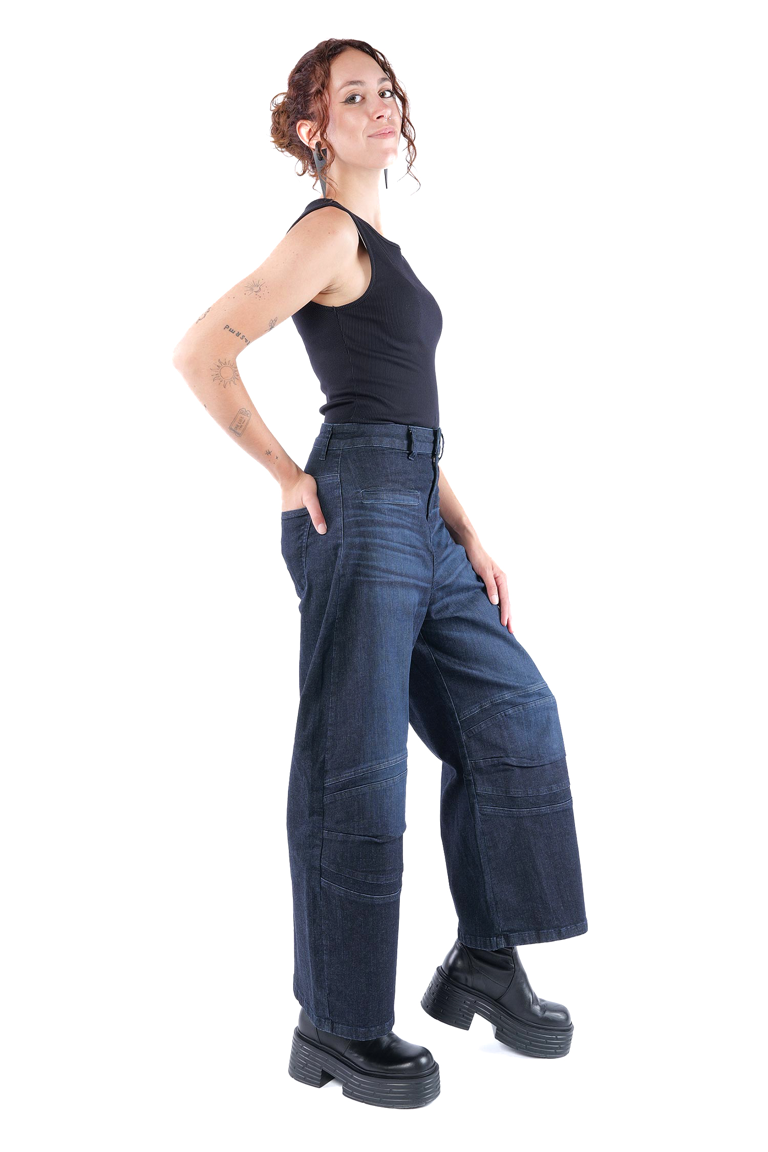 Weite Stretch-Jeans - Darkblue - 10020