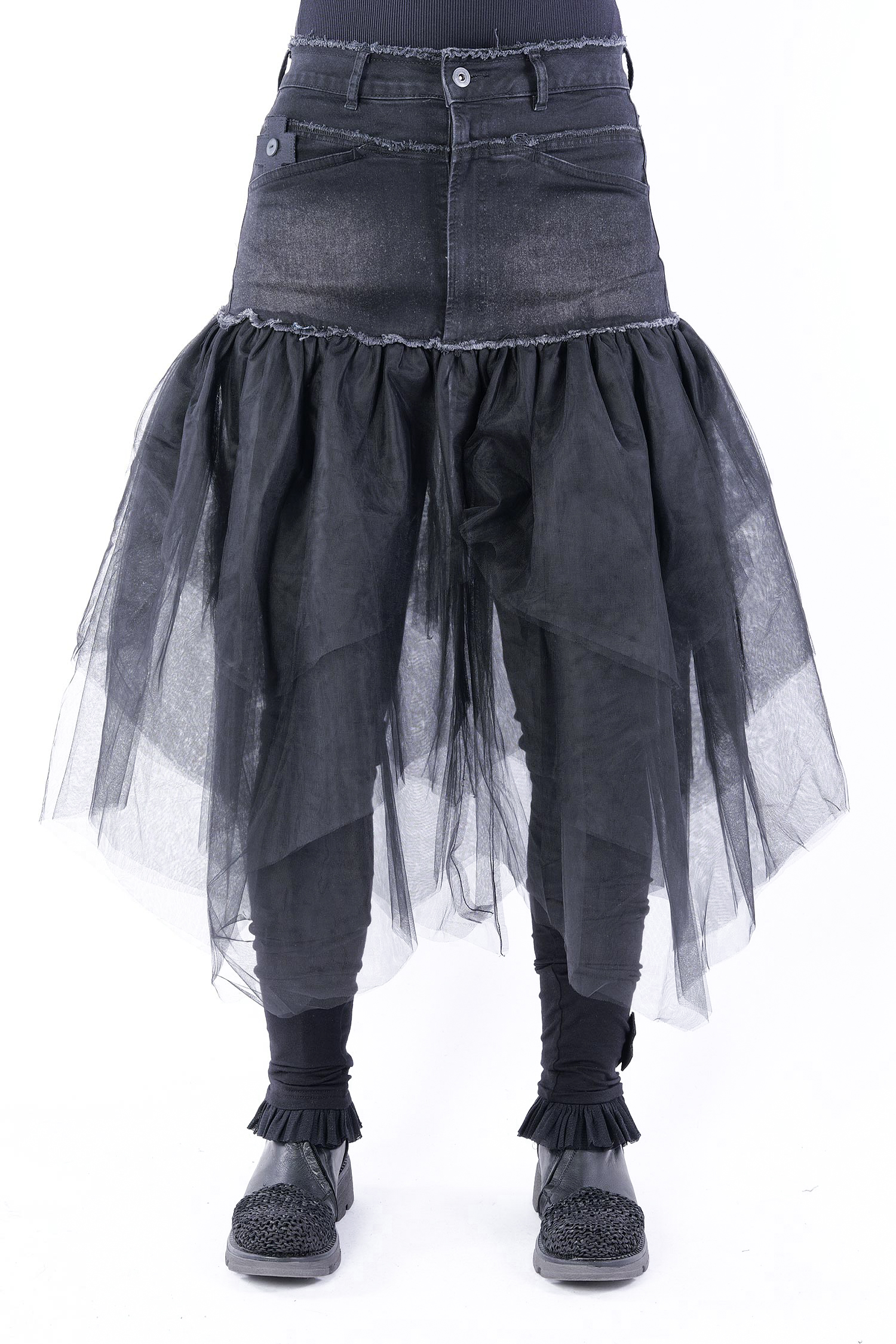Jeansrock mit Tüll - Schwarz - 3034