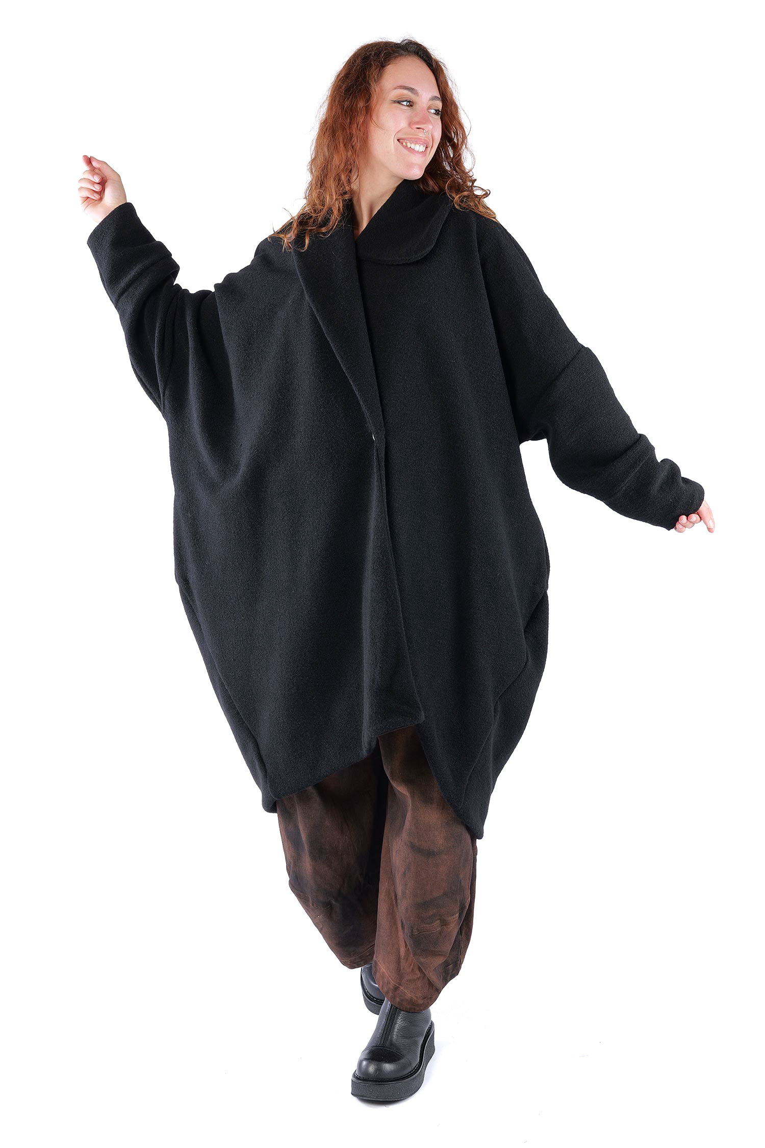 Oversize Winterstrickmantel - Schwarz - S487