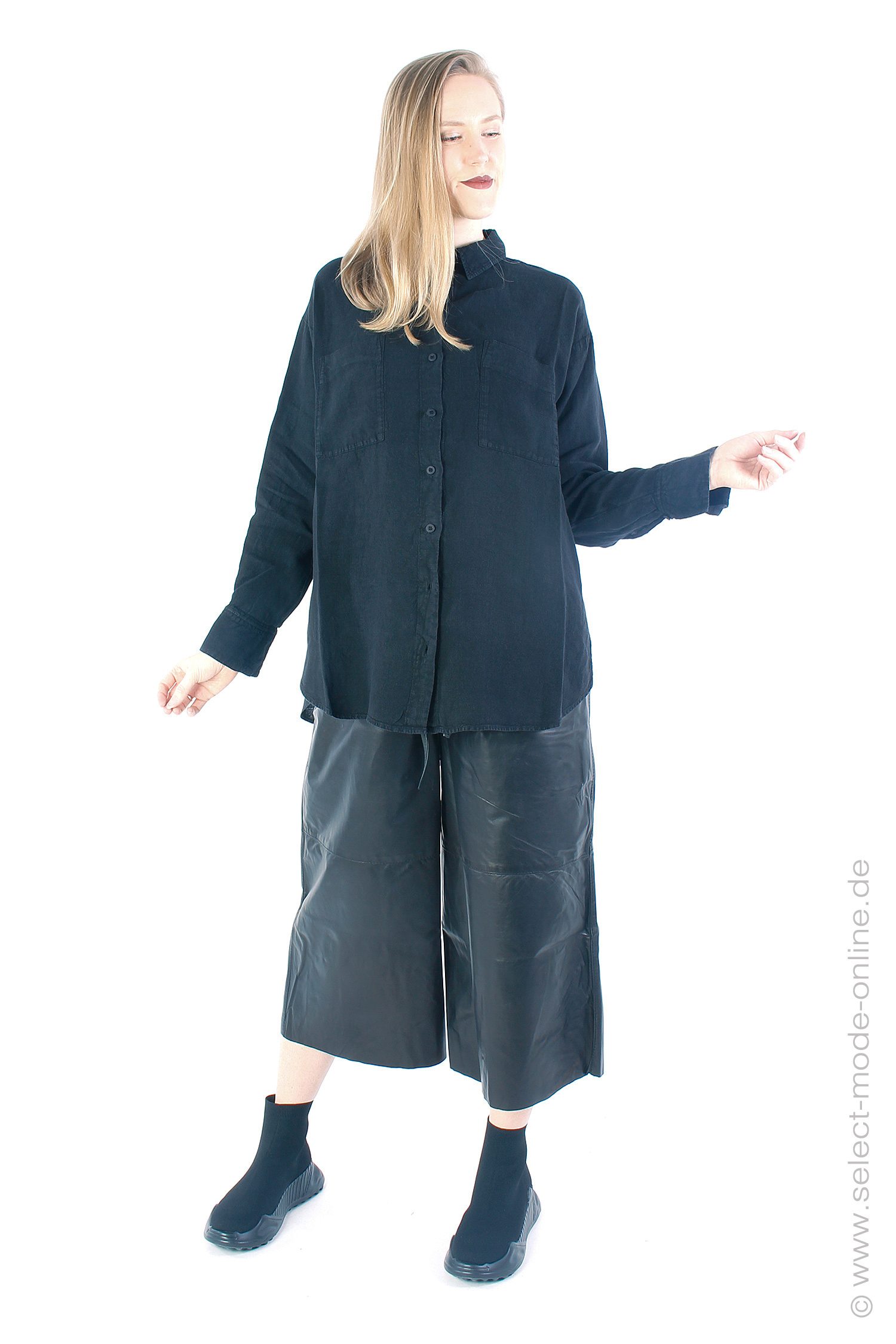 Linen blouse - Black - C14D121055 - Kabo