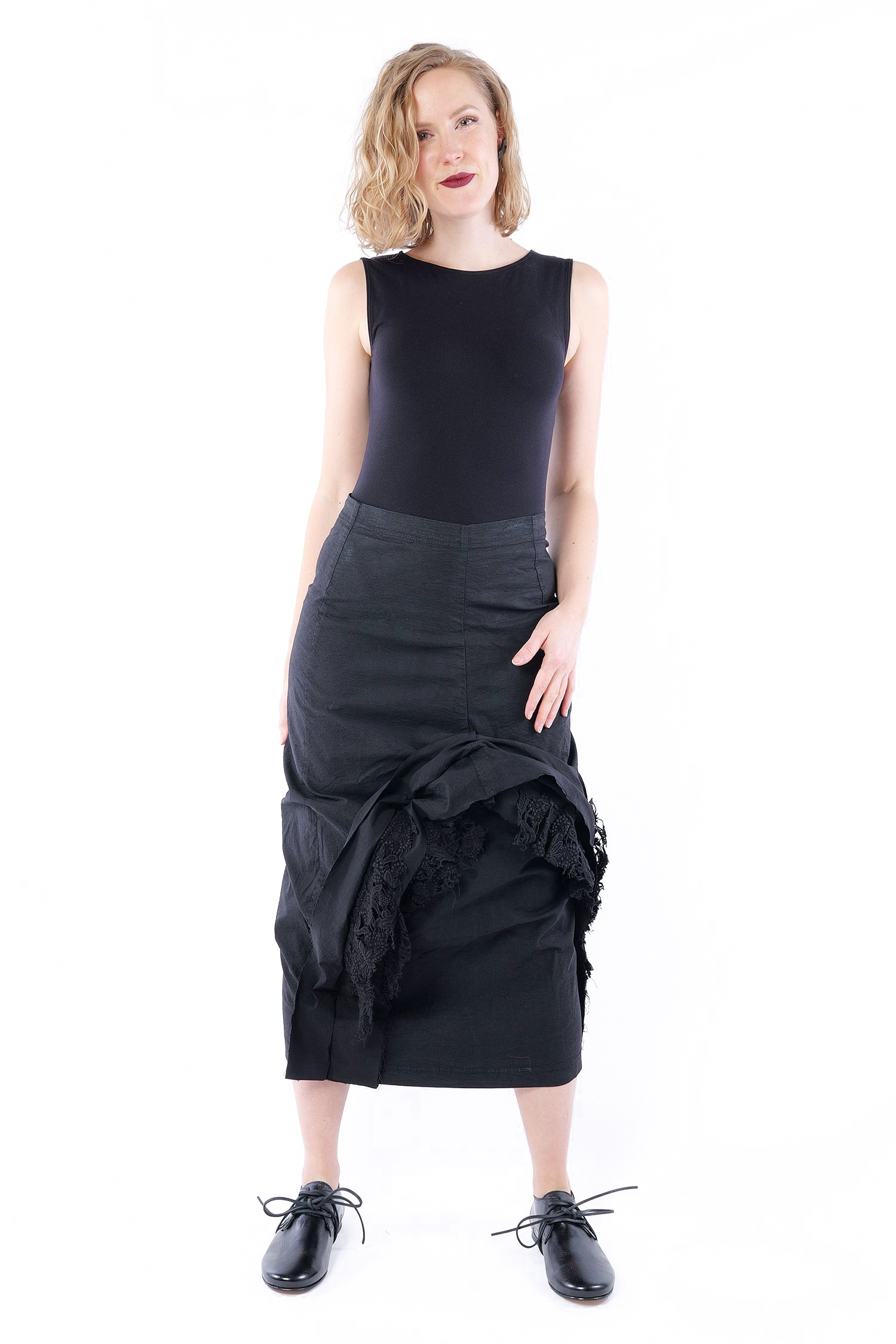 Stretchrock mit Spitze - Black gloss - 1262240334