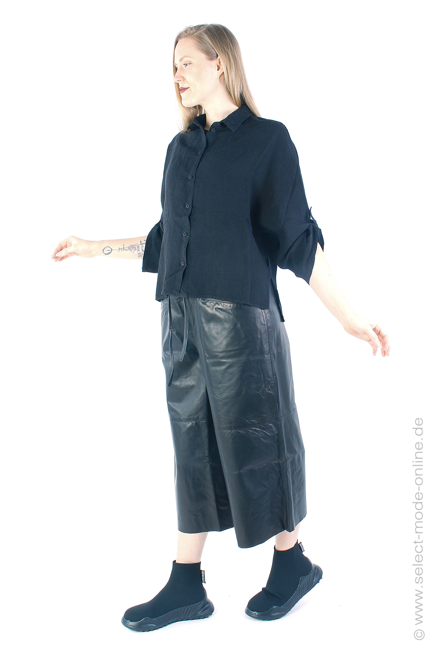 Linen blouse - Black - C14D134055 - Tege