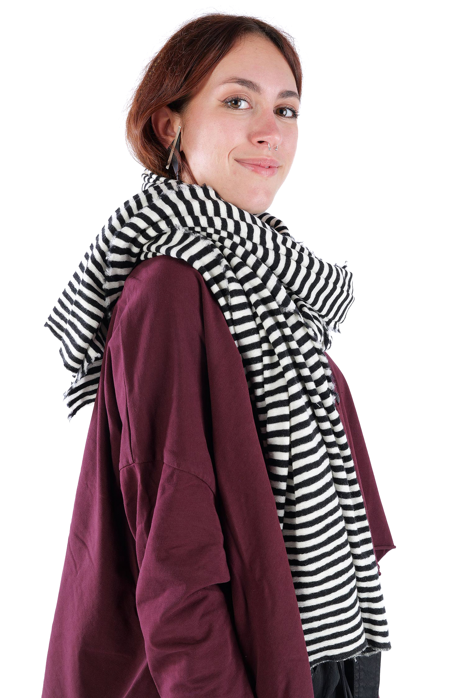 Merino Schal - White/Black schmal - 1030