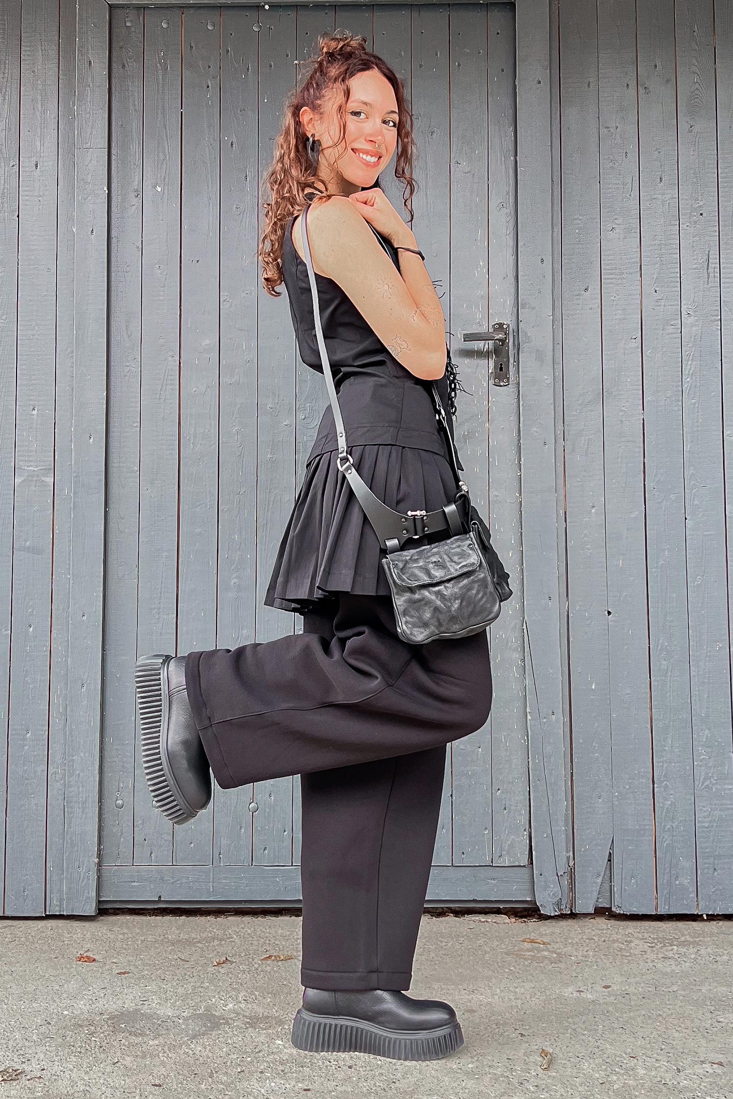 Plissierte Stretch-Weste - Schwarz - 1164