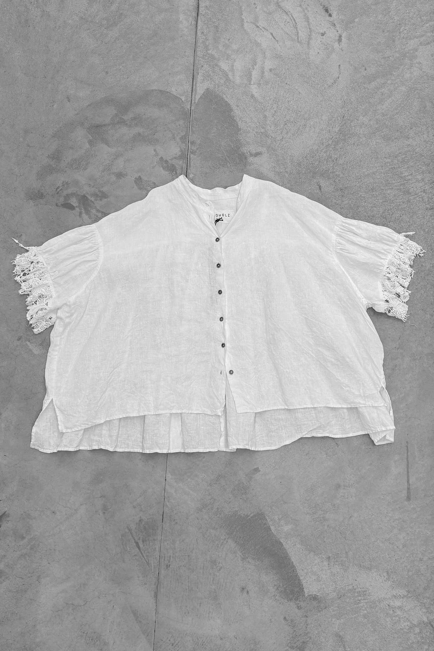Leinenbluse mit Spitze - seafoam fog - 1262670402