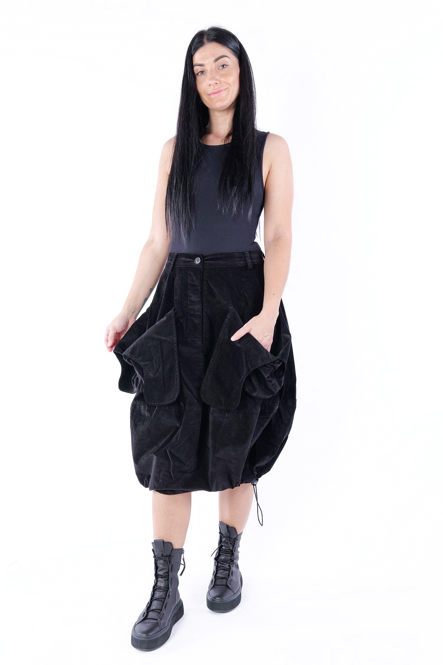 Tulpiger Samtrock - Schwarz - 2253230306