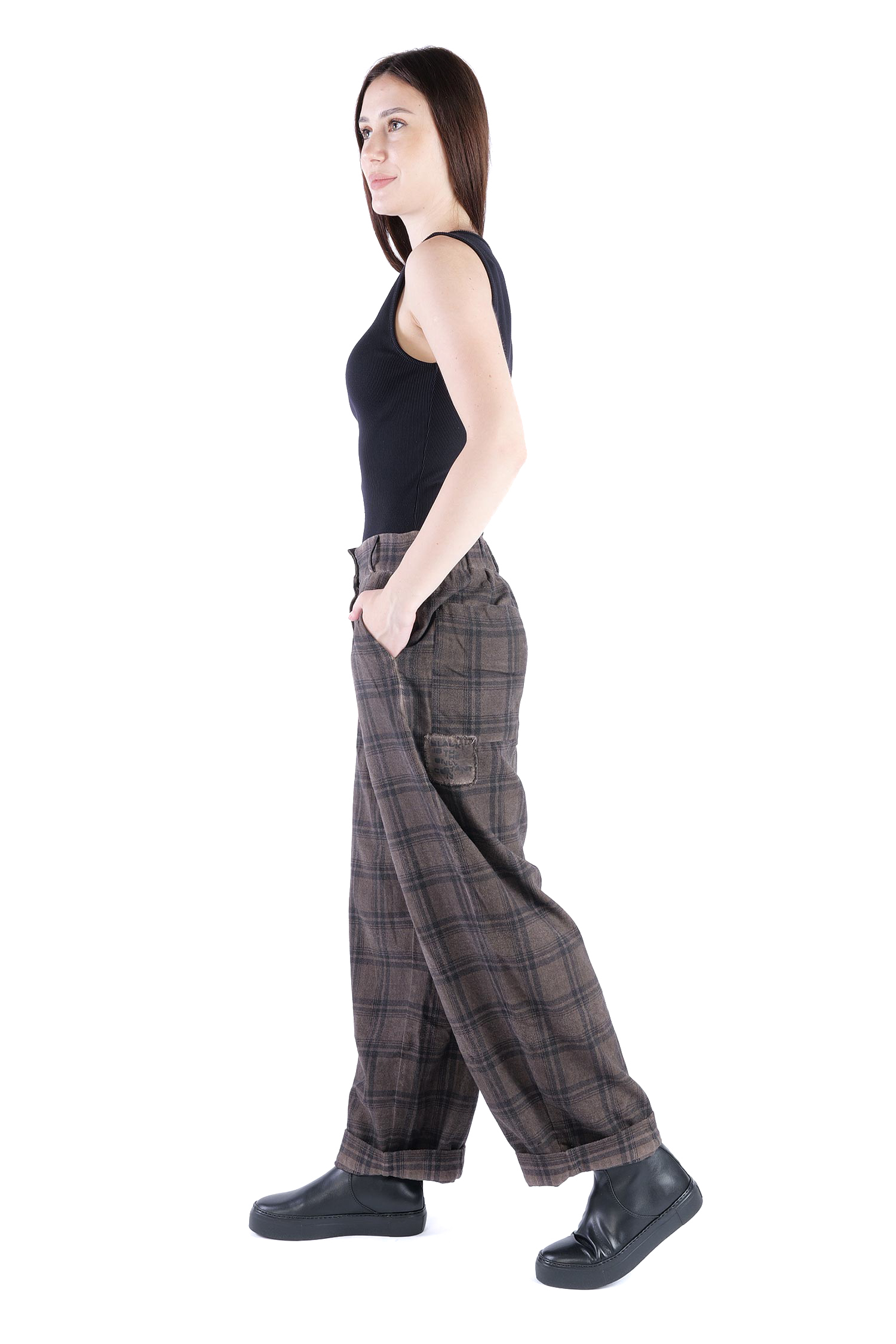 Pleated pants - Truffle old dye check - Casso