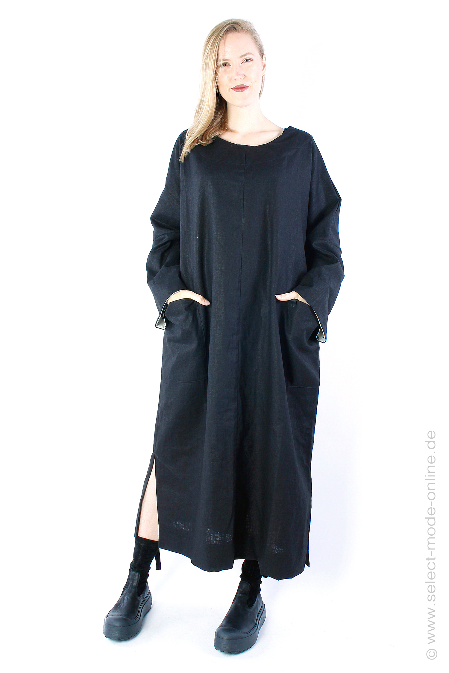 Long linen dress - black - 1265