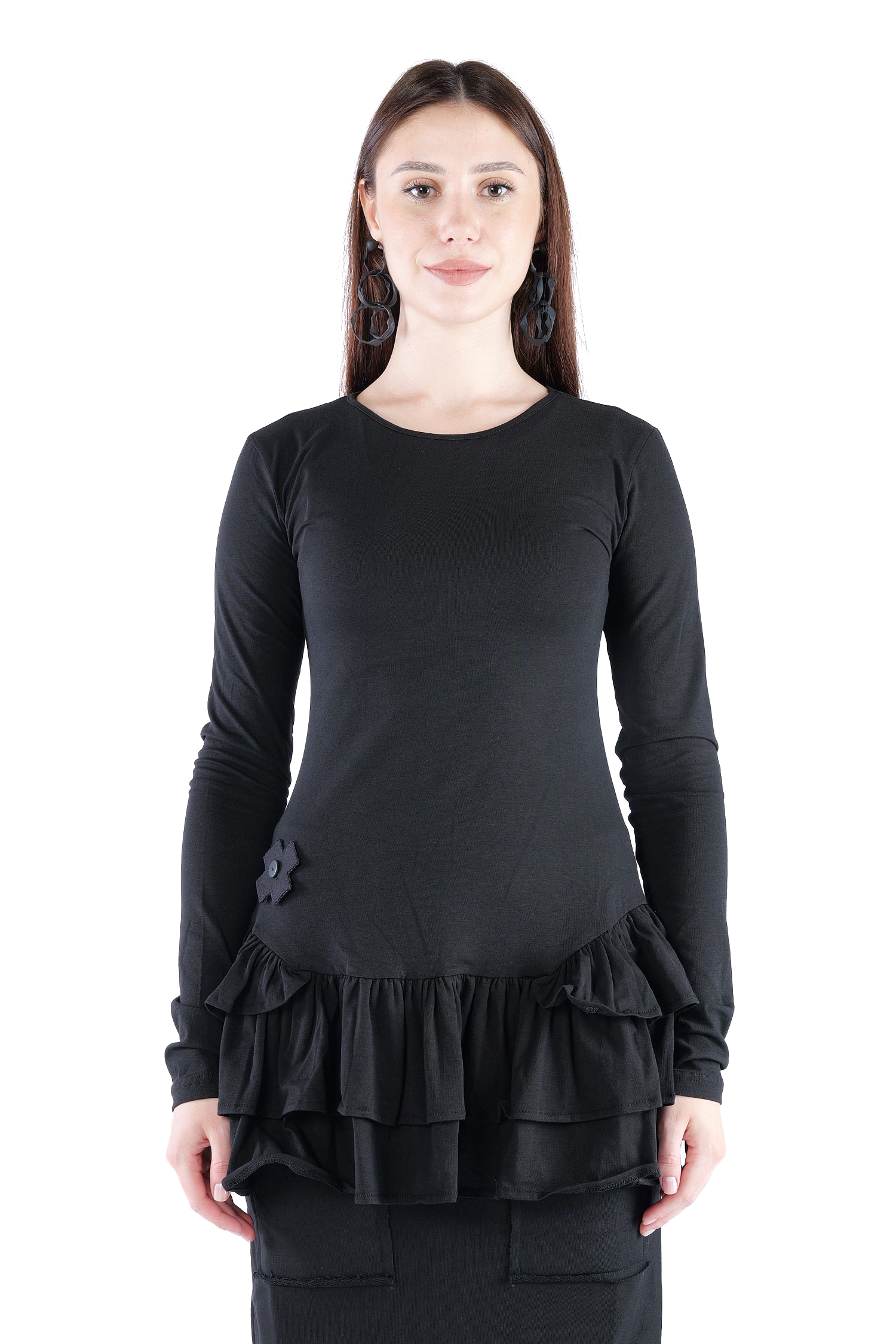 Rüschenpullover - Schwarz - 5088
