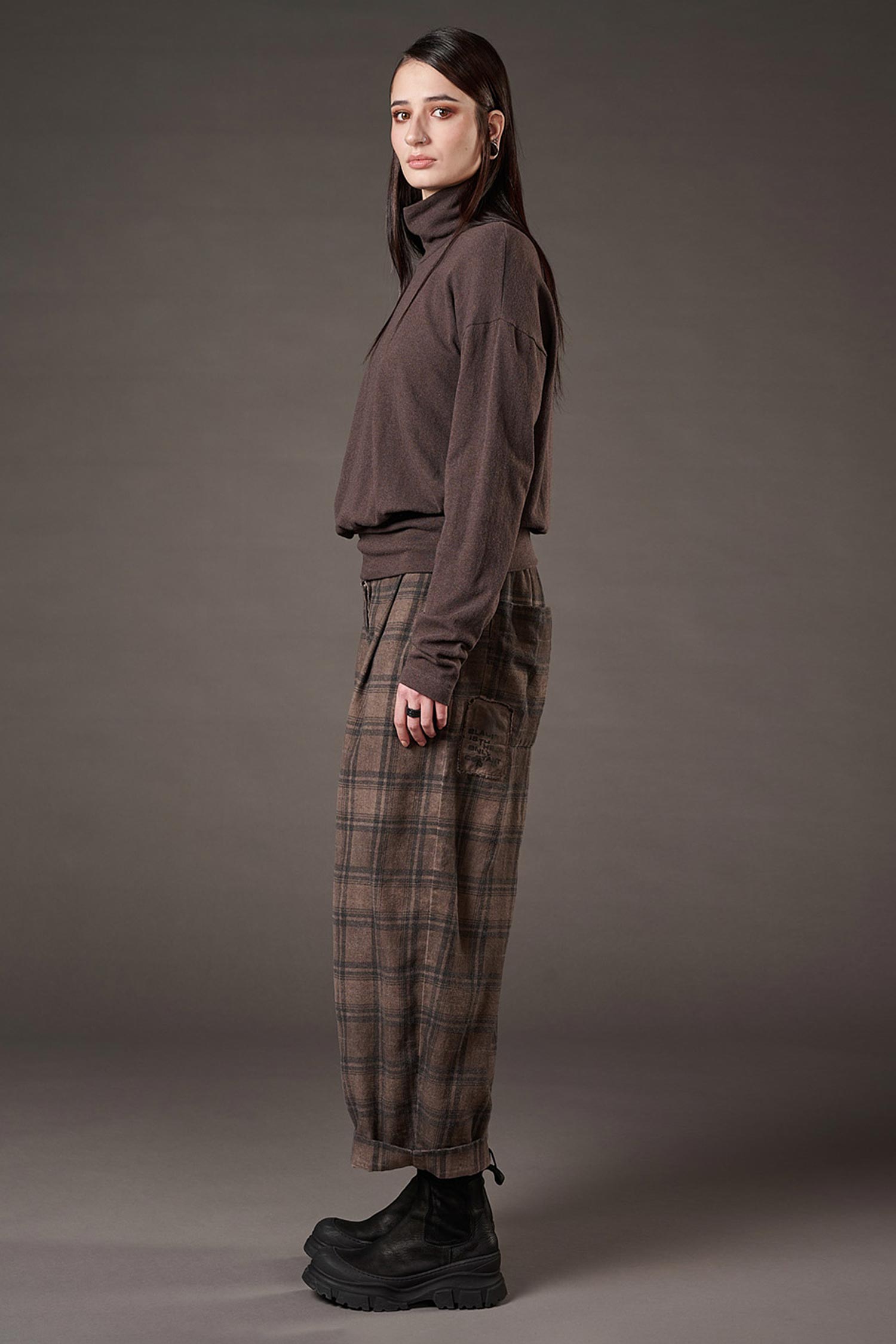 Pleated pants - Truffle old dye check - Casso