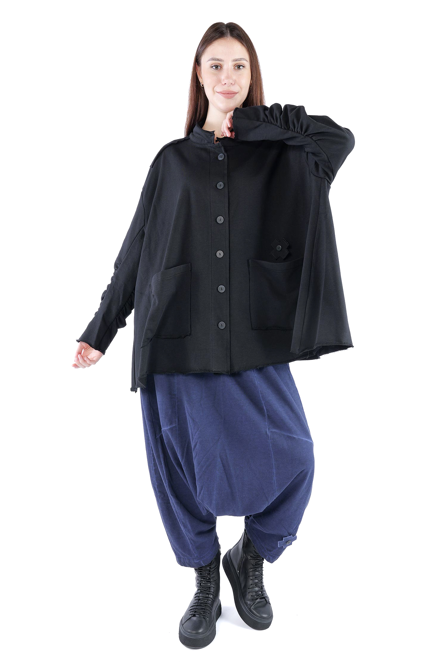 Oversize Sweatjacke - Schwarz - 2129