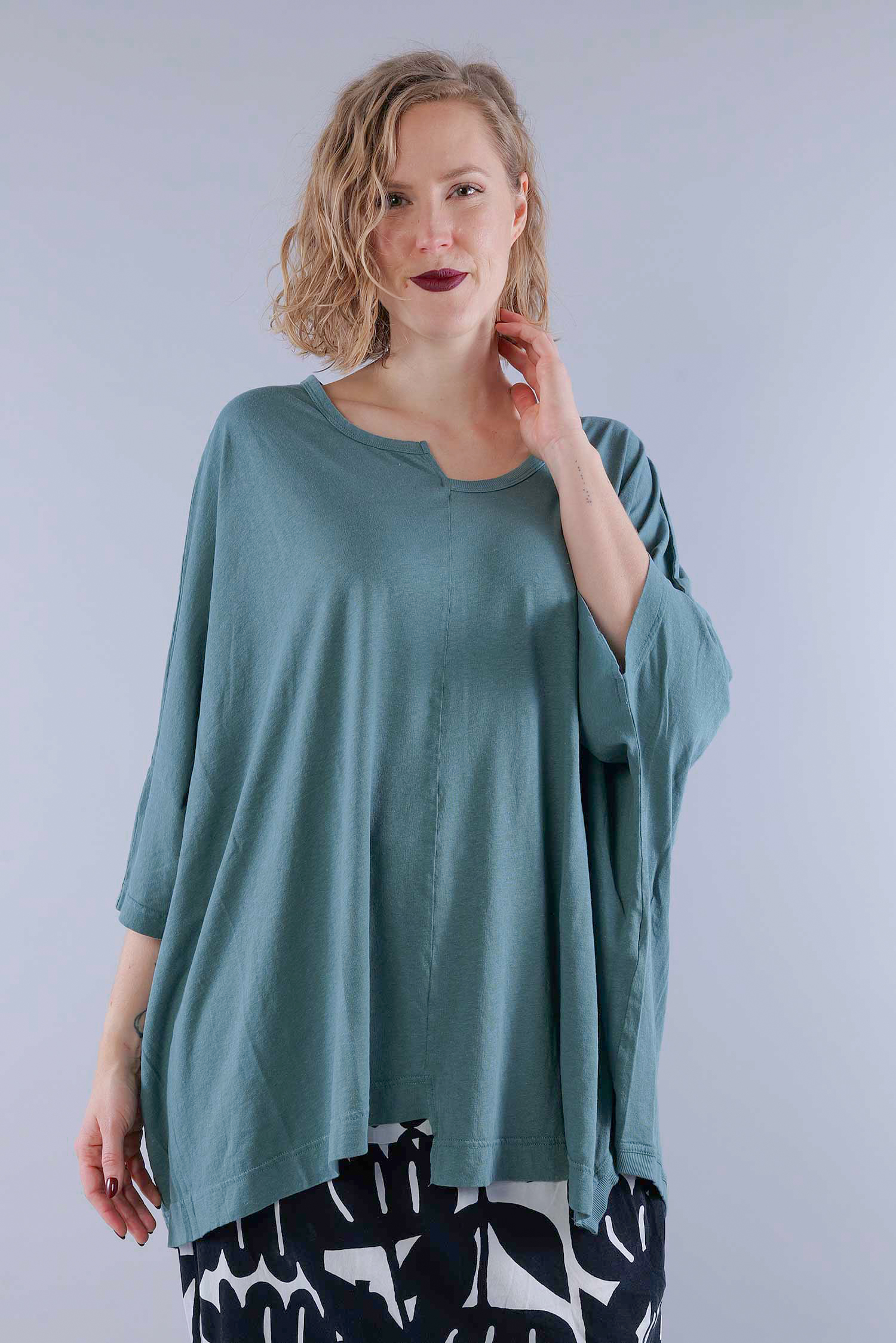 Oversized linen top - Grass - 1263650506
