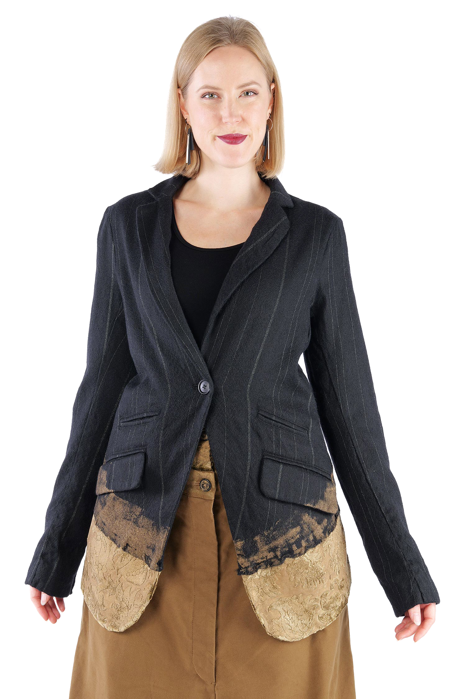 Lange Woll-Blazerjacke - Black stripe - 2261021110