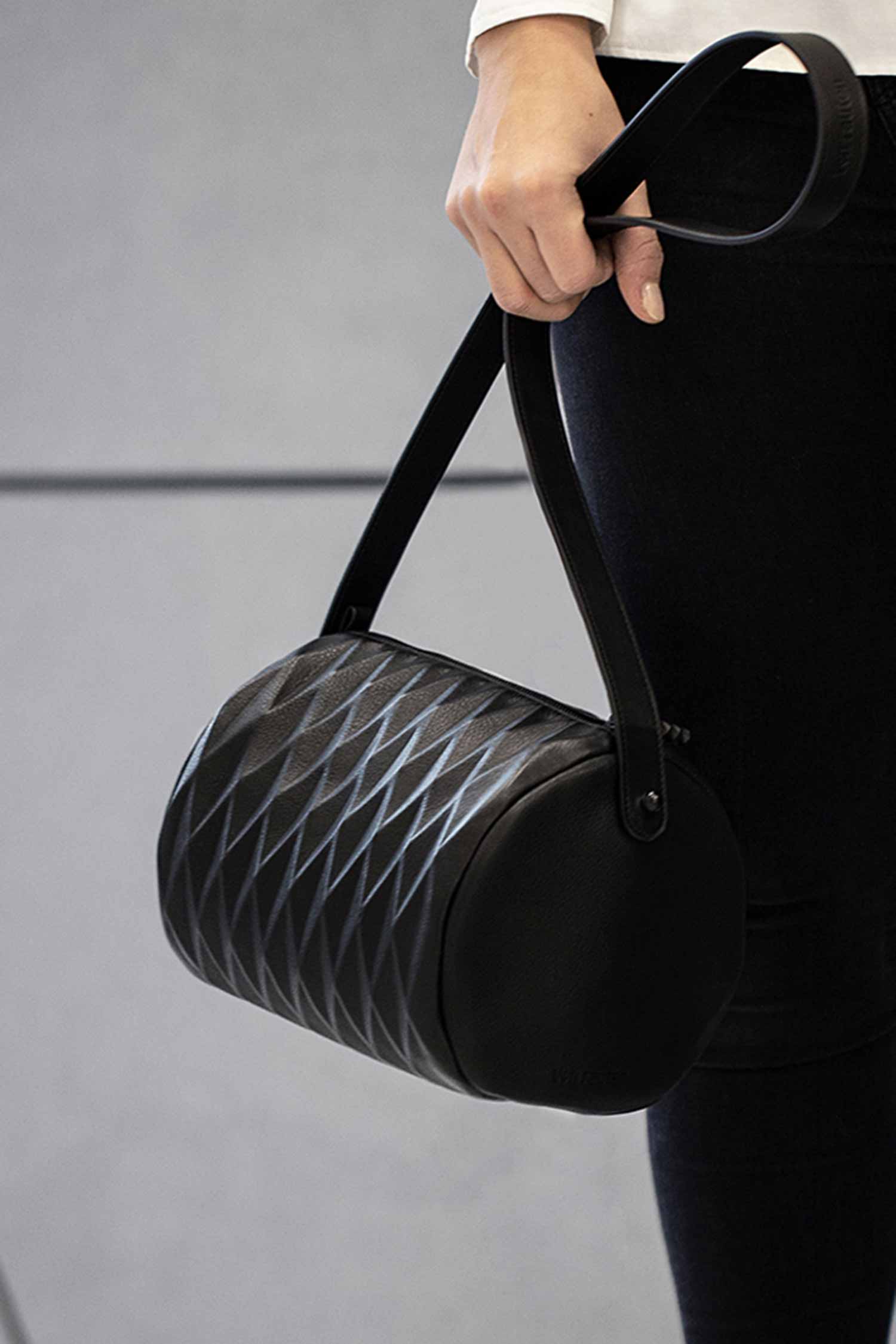 Leder Handtasche - Schwarz - Bowling Bag
