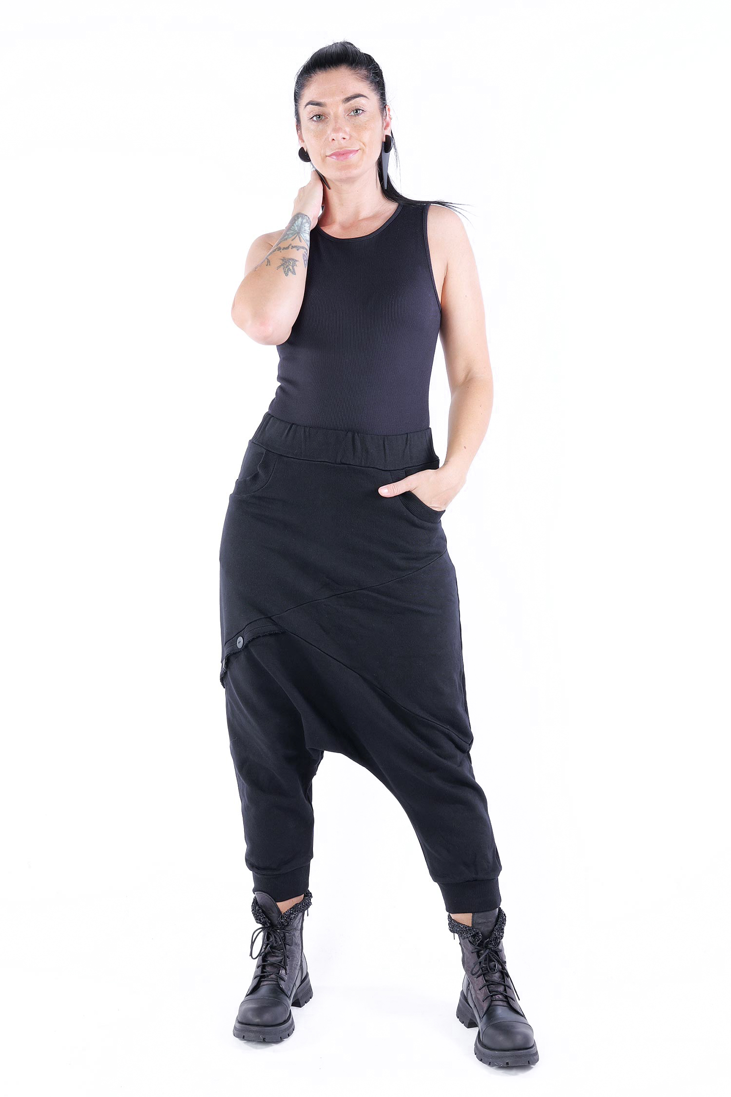 Sweathose mit tiefem Schritt - Schwarz - Blaxo