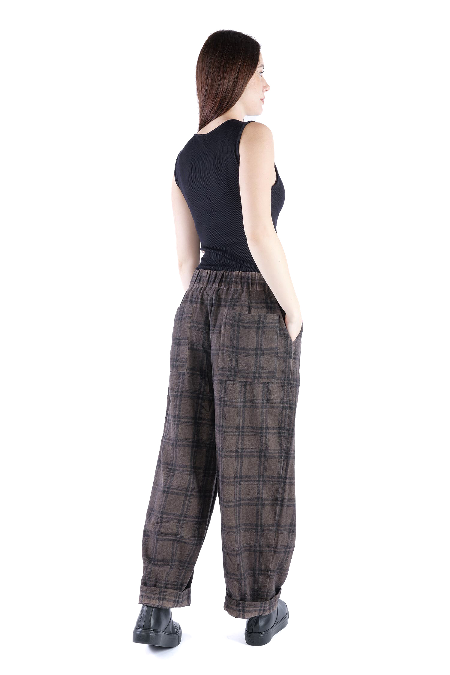 Pleated pants - Truffle old dye check - Casso