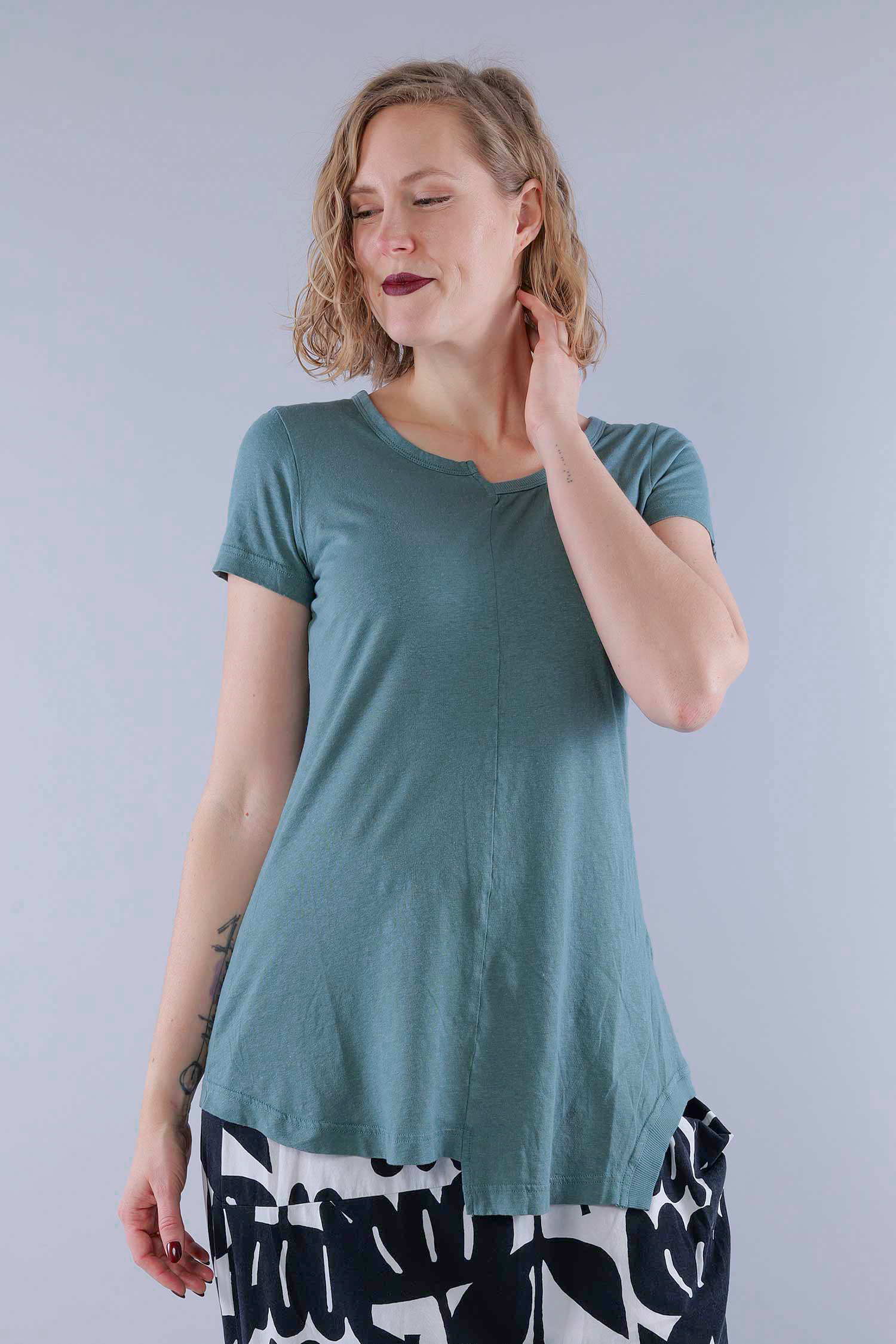 Linen jersey T-shirt - Grass - 1263650501