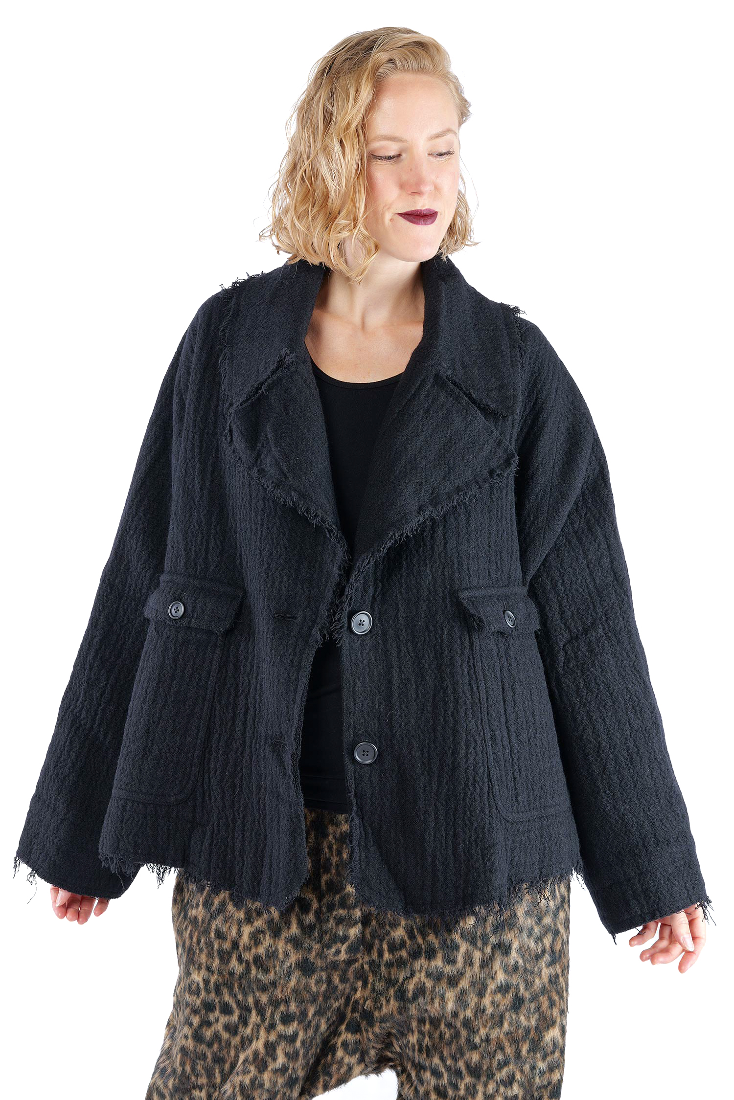Fransige Winterjacke - Schwarz - 2263281102
