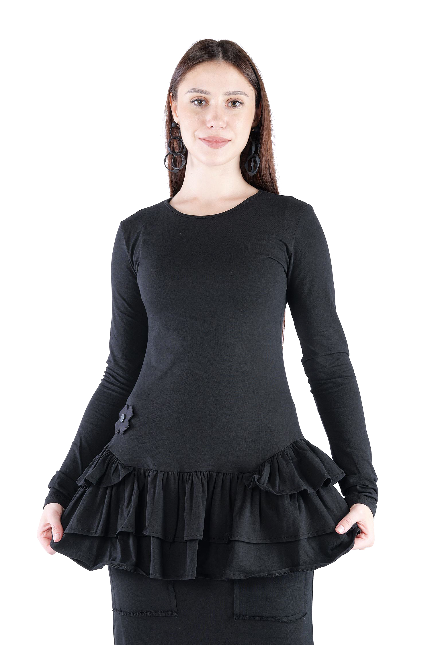 Rüschenpullover - Schwarz - 5088