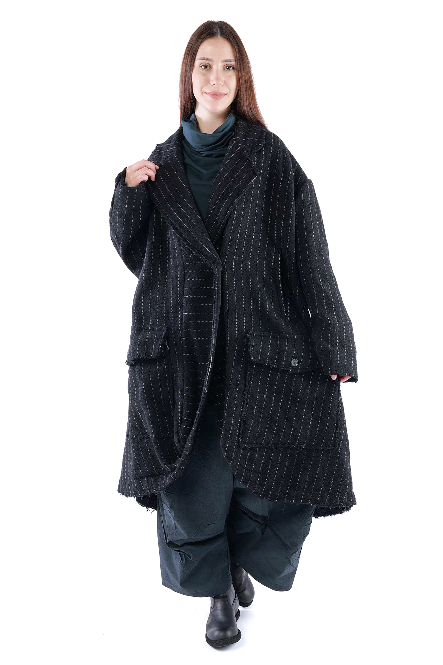 Oversize Wollmantel - Black stripe - 2261151209