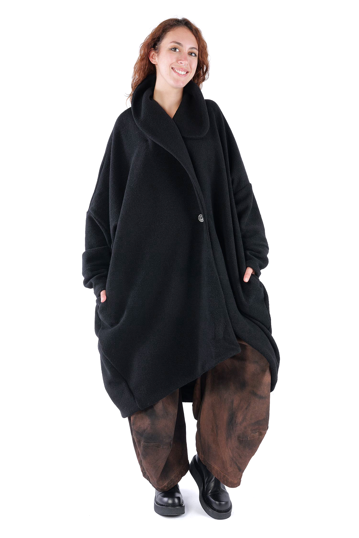 Oversize Winterstrickmantel - Schwarz - S487