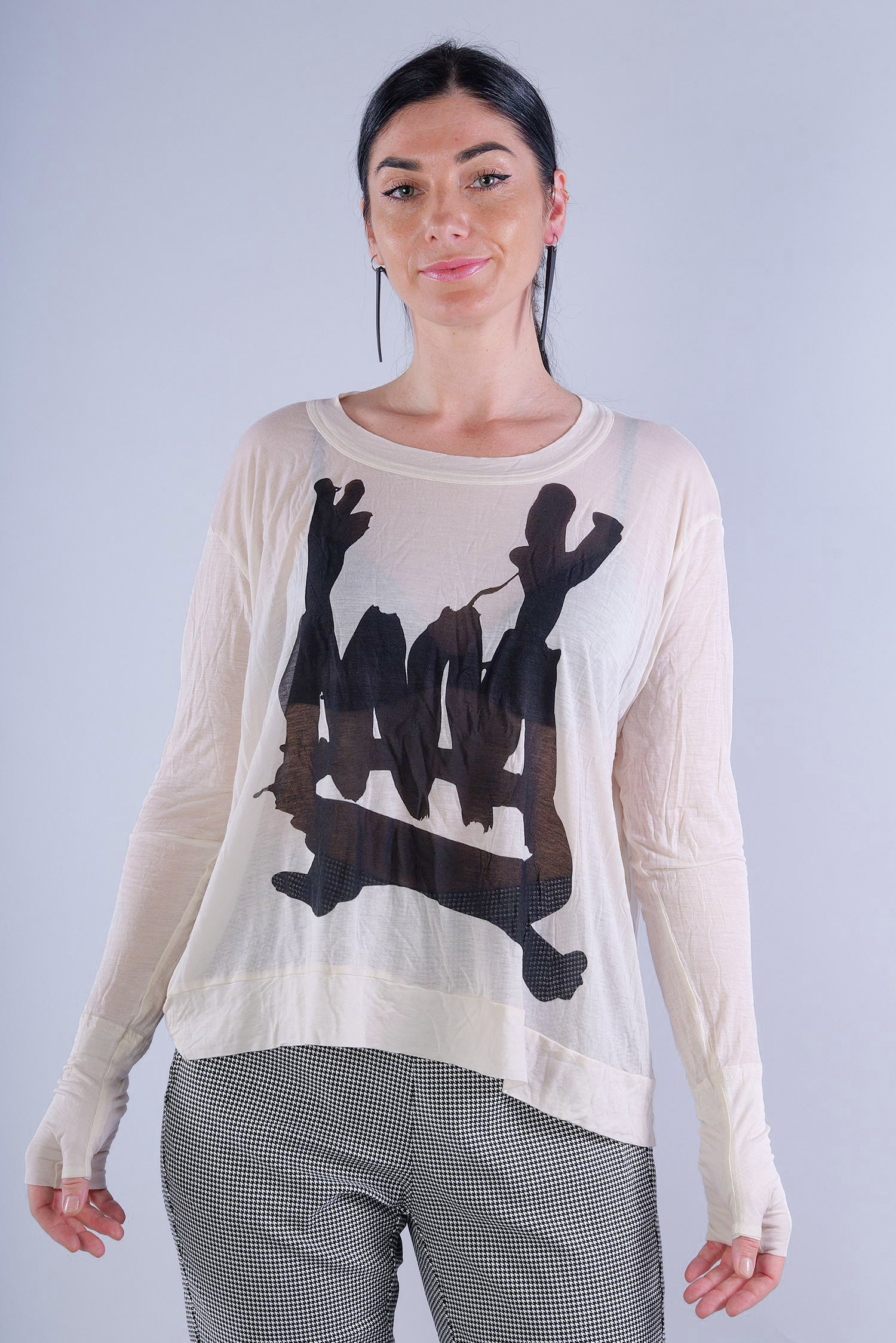 Dünner Pullover mit Print - Bone black print - 2251620507