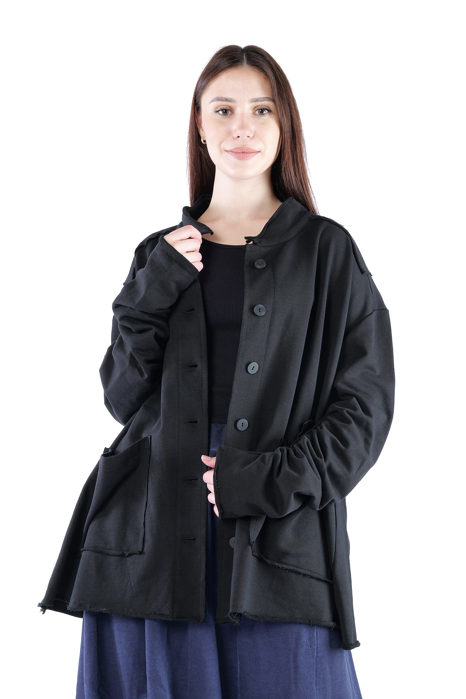 Oversize Sweatjacke - Schwarz - 2129