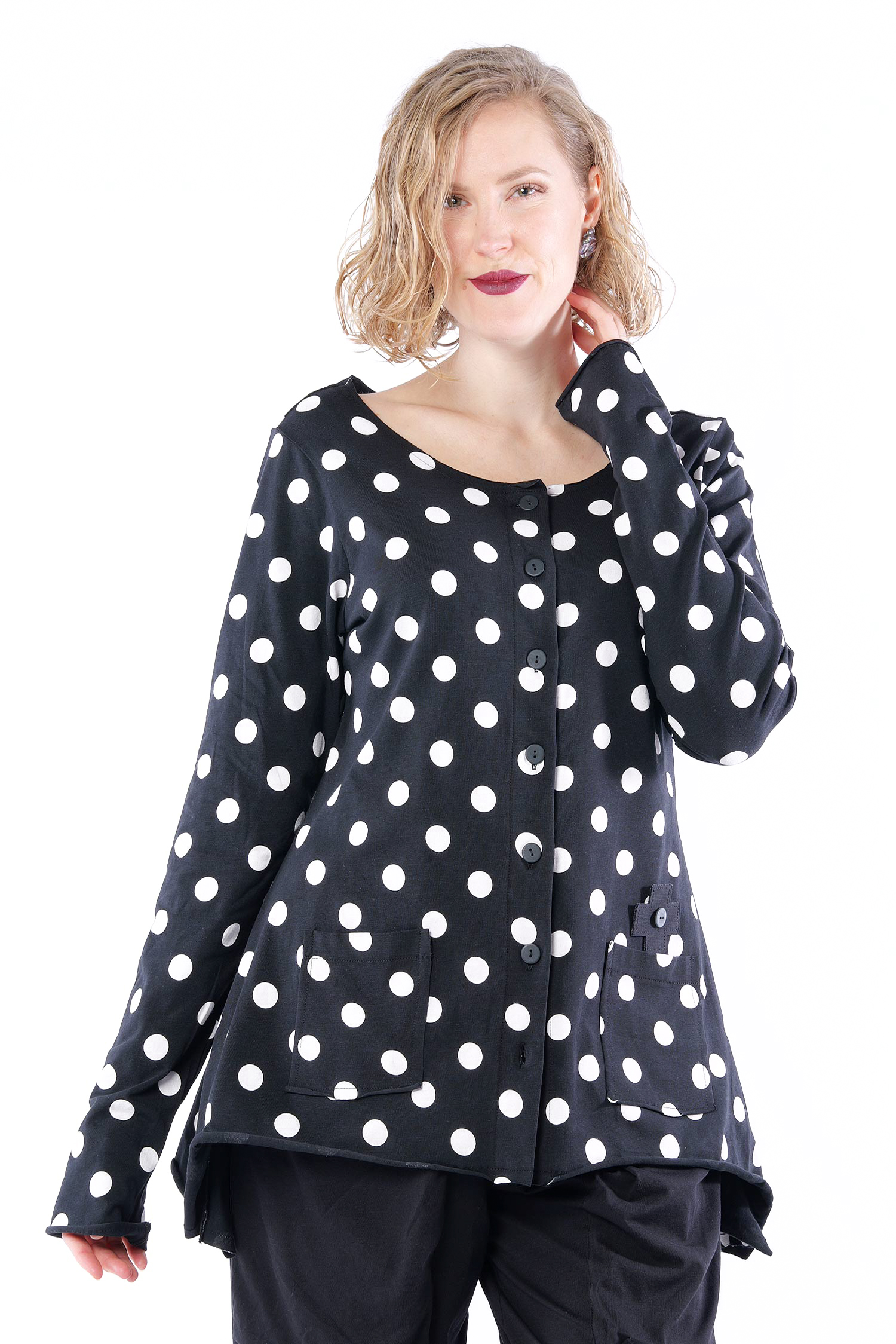 Blusenjacke mit A Linie - Black white dots - 5082