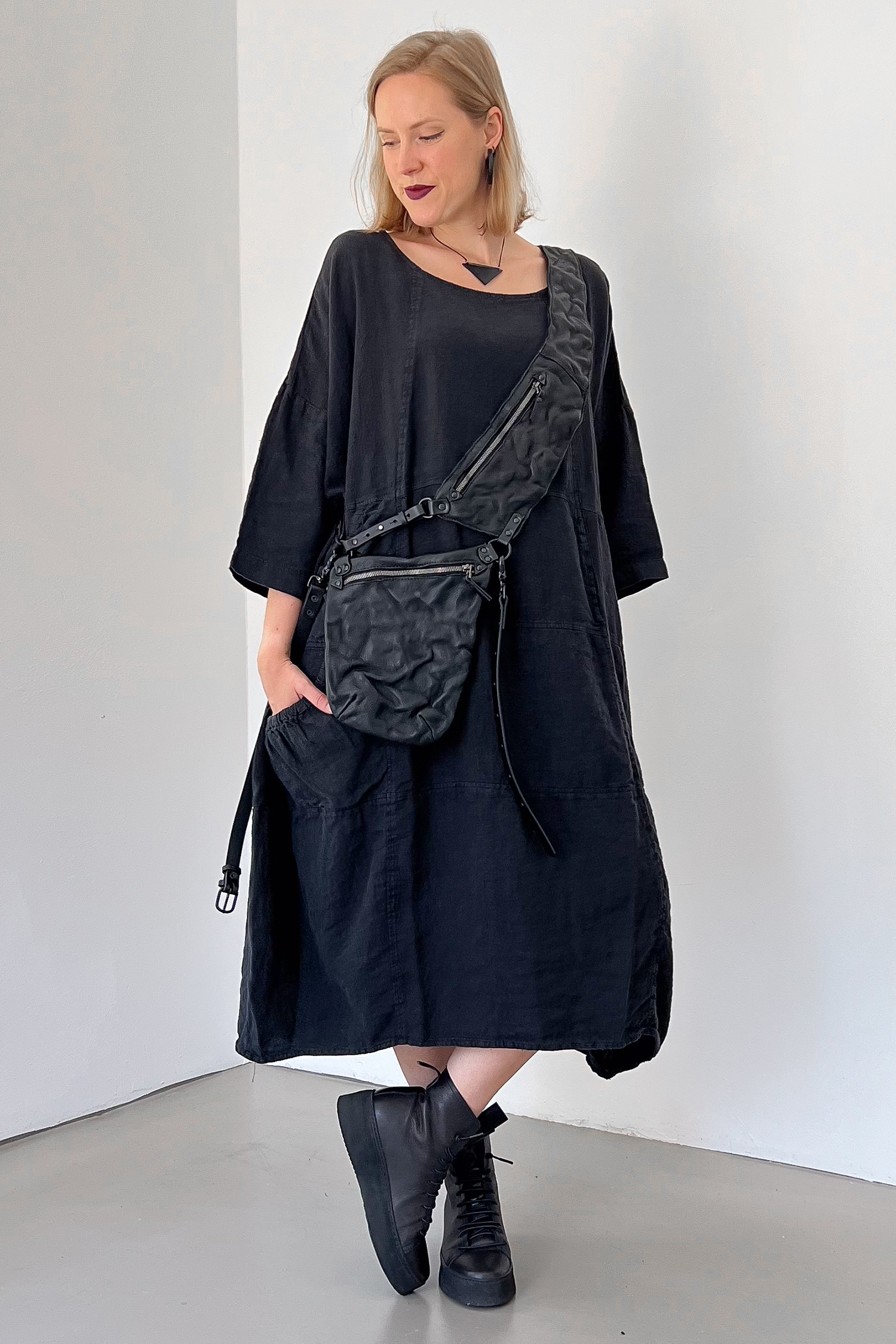 Oversized linen dress - Black - 1263540906