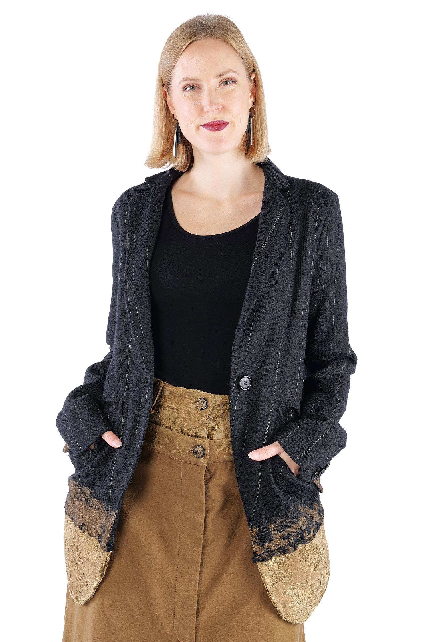 Lange Woll-Blazerjacke - Black stripe - 2261021110