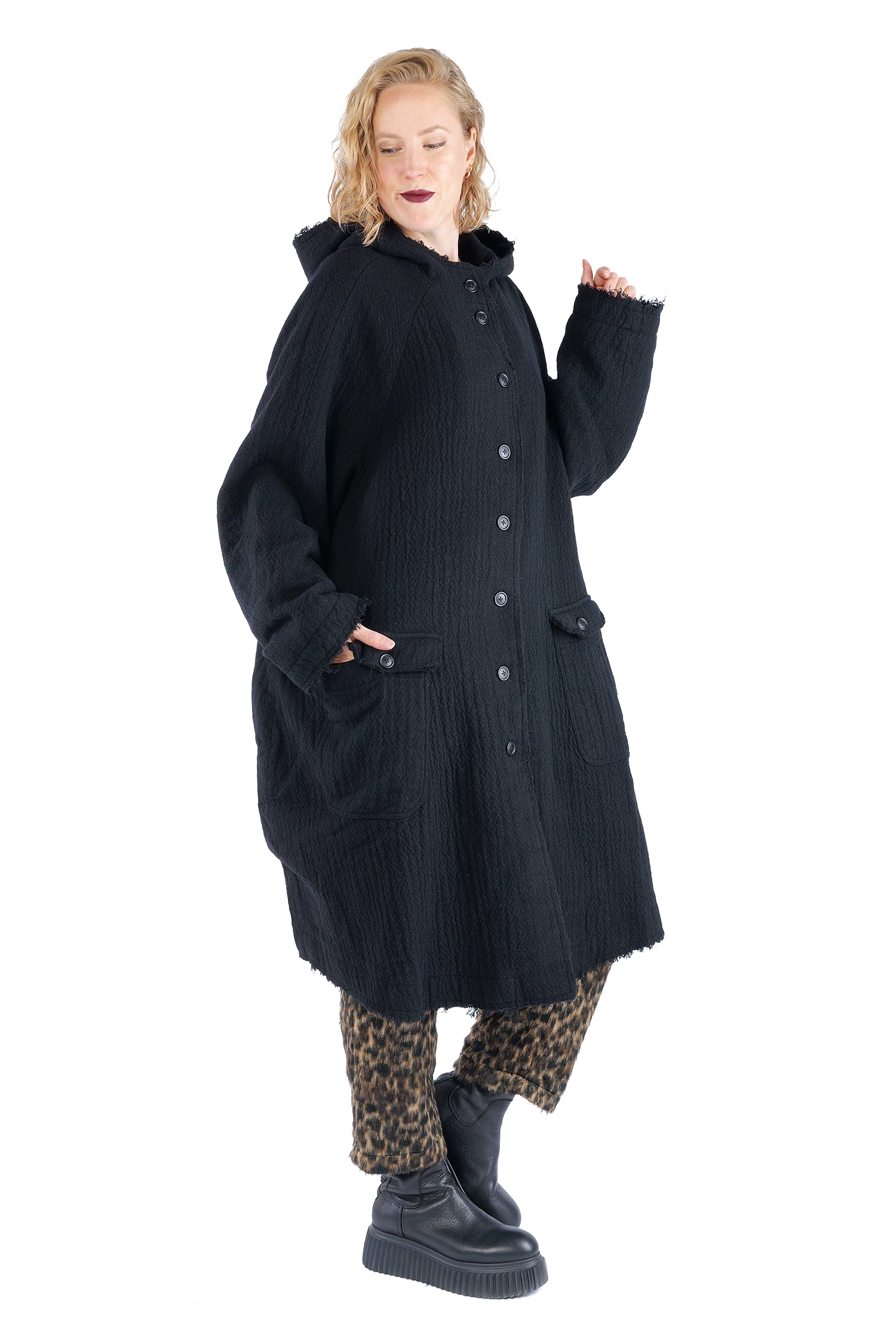 Fransiger Wintermantel - Schwarz - 2263281203