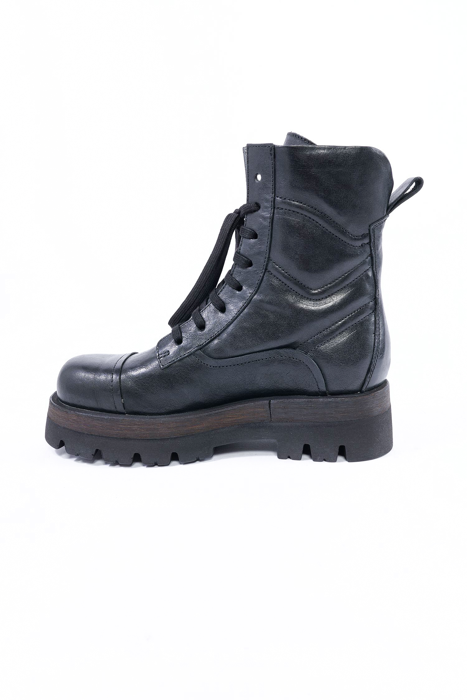 Schnür-Lederboots - schwarz - 8522