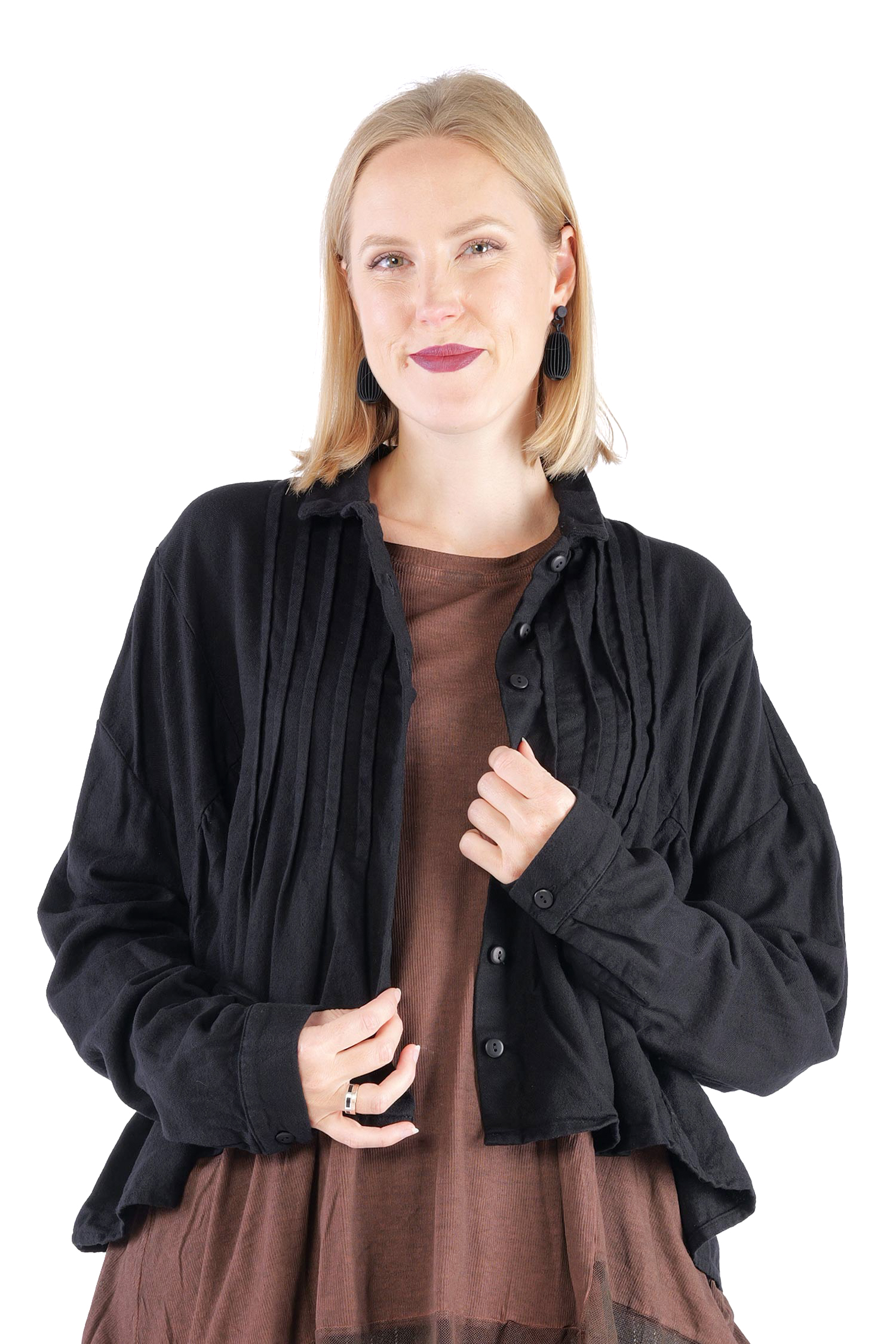 Kurze Flanelljacke - Schwarz - Innenfrei