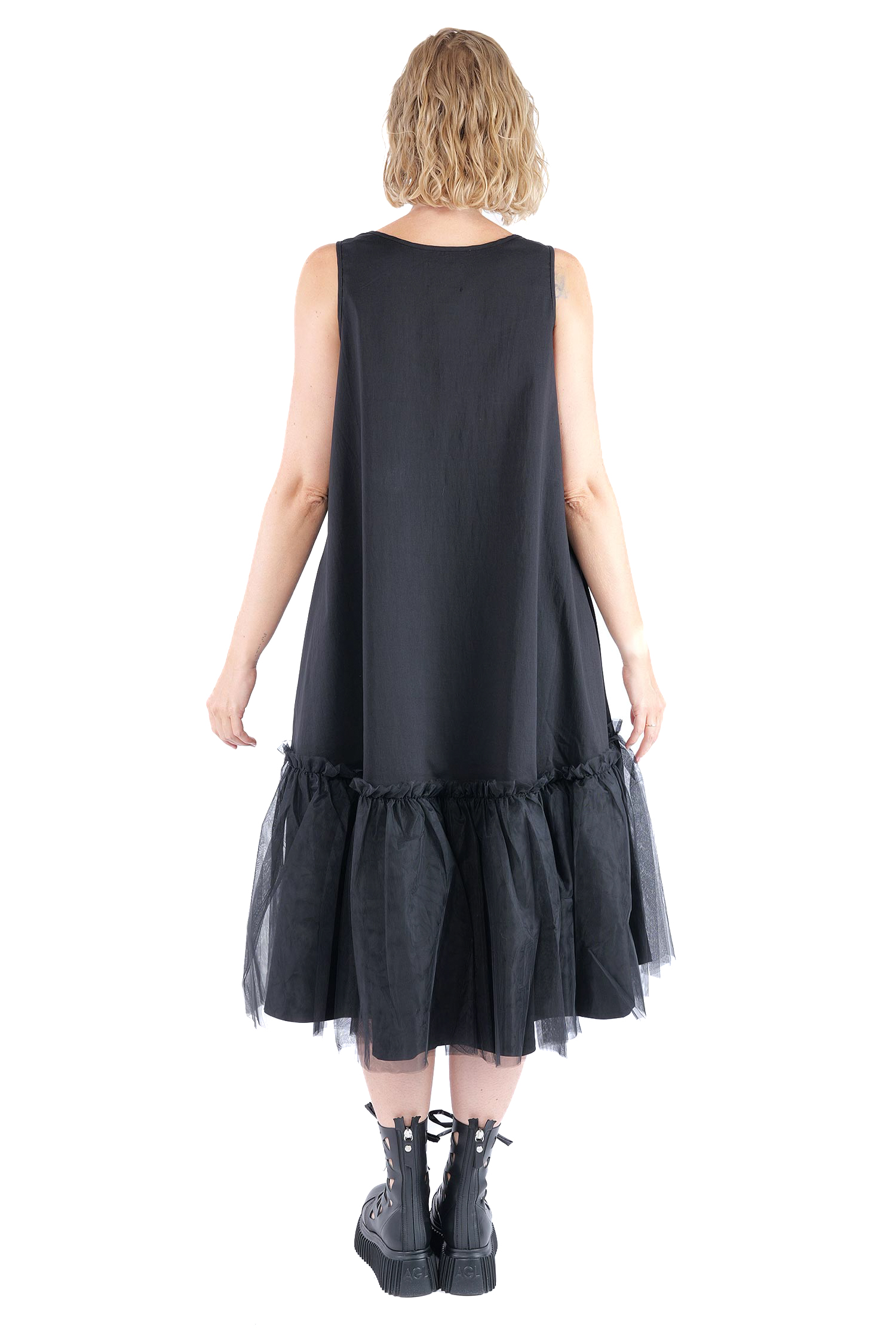 Stretchkleid mit Tüll - Black mesh - 1166