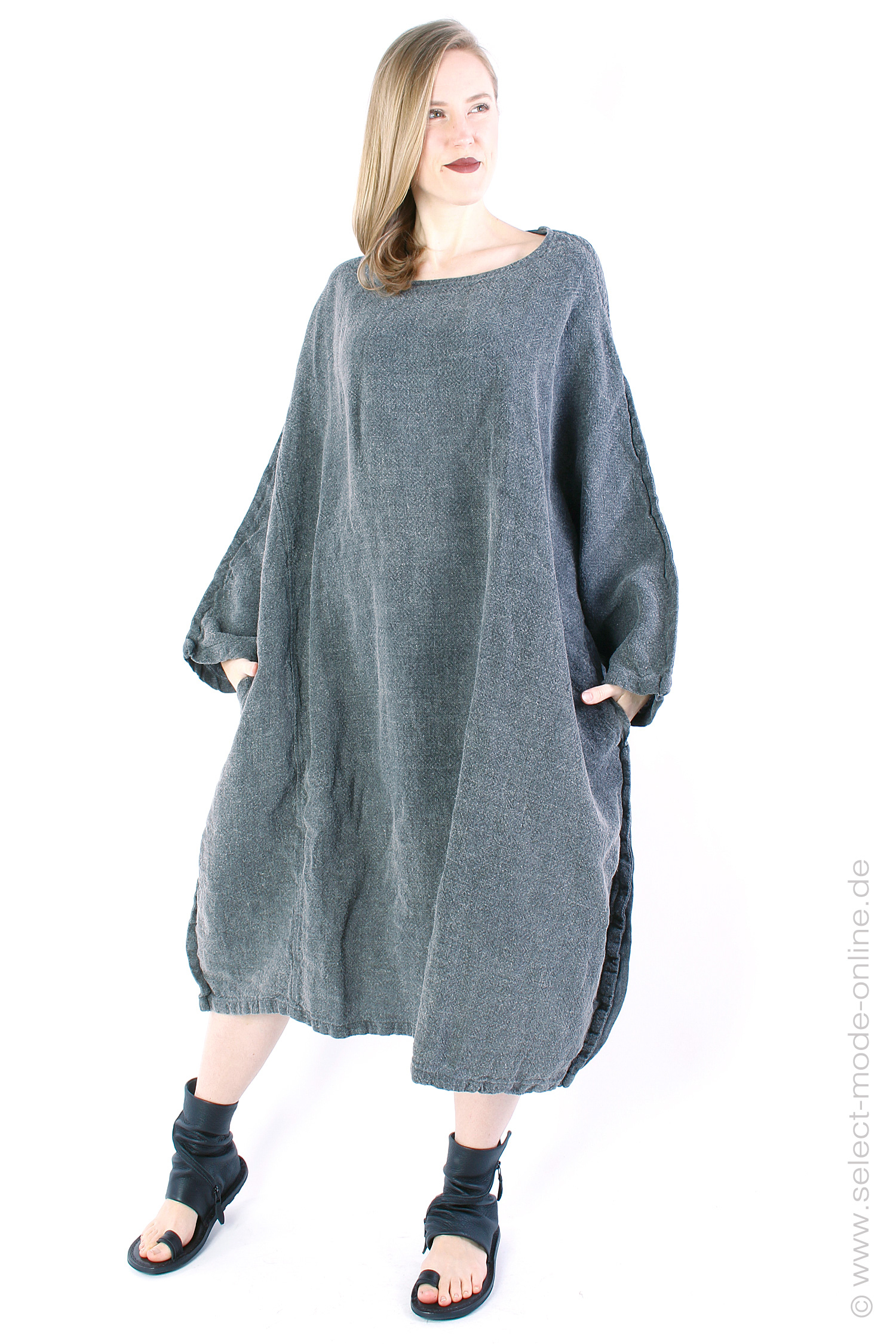 Oversize linen dress - Charcoal Cloud - 1242110905