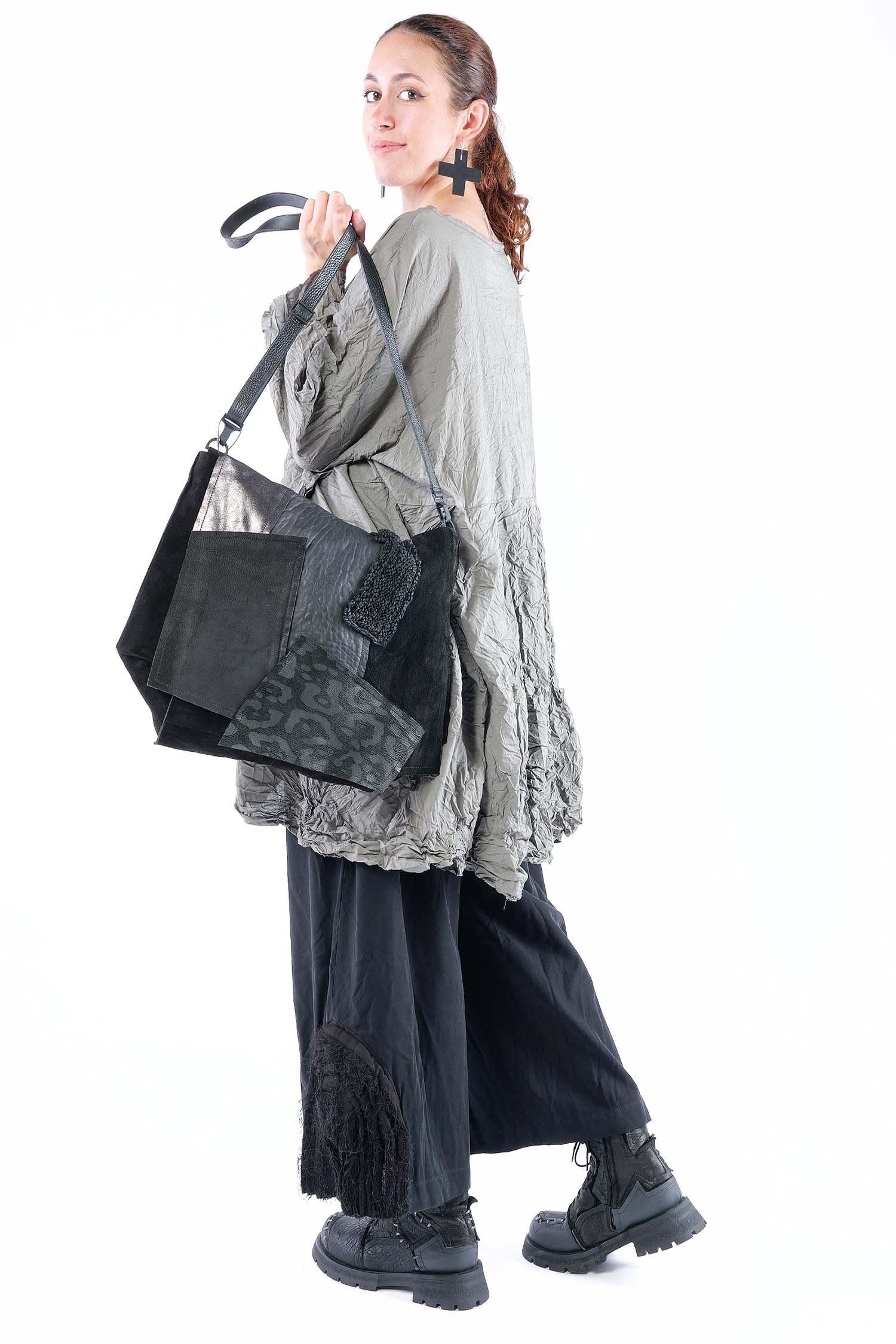 Patchwork Ledertasche - Schwarz - M.Aurelia